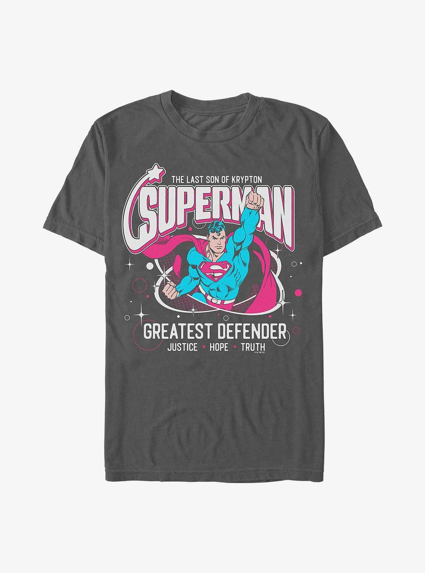 DC Comics Superman Greatest Defender Garment Dye T-Shirt Hot Topic Web Exclusive, PEPPER, hi-res