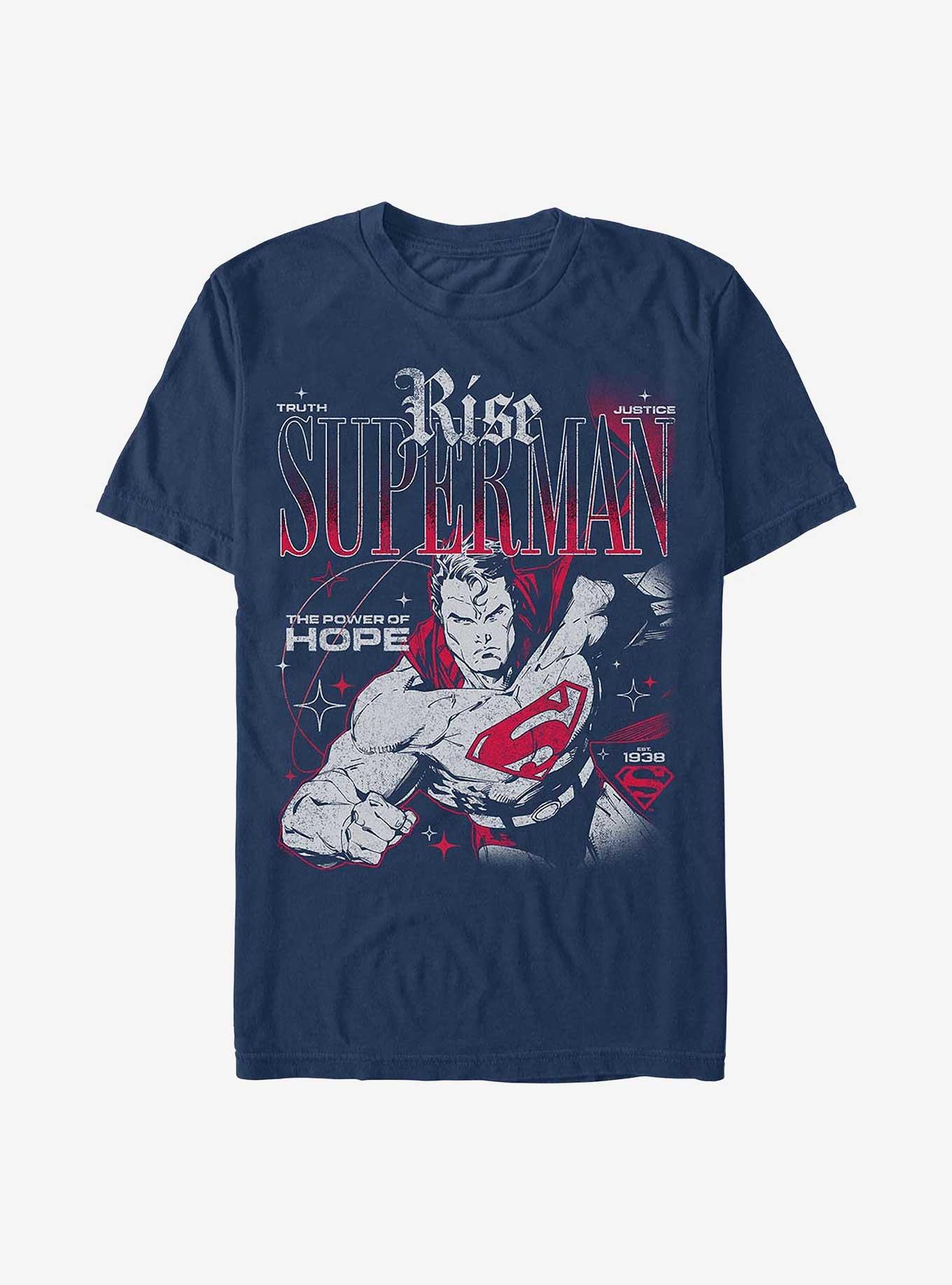 DC Comics Superman Rise Truth Justice Hope Garment Dye T-Shirt Hot Topic Exclusive, TRUENAVY, hi-res
