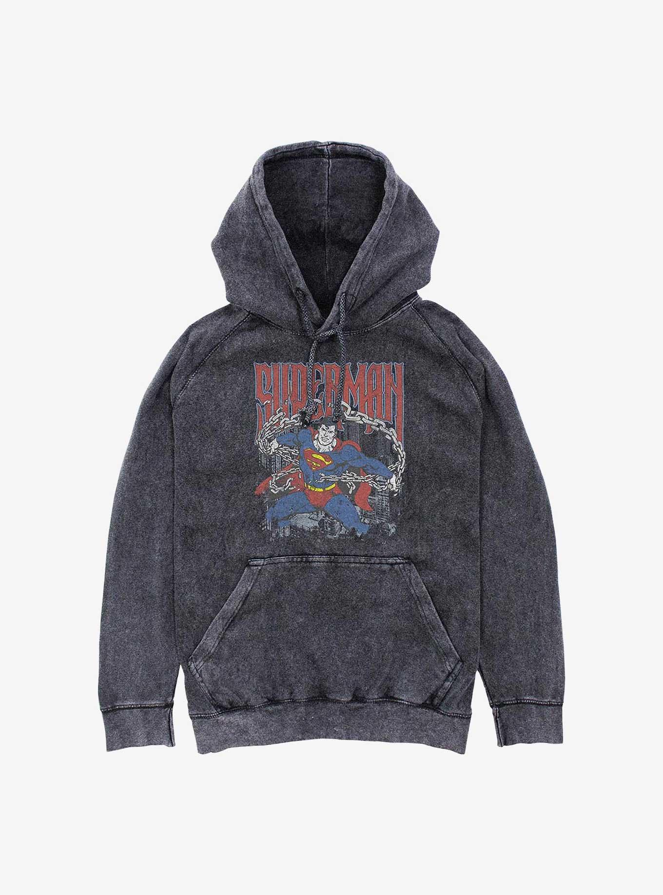 DC Comics Superman Unchained Mineral Wash Hoodie Hot Topic Web Exclusive, BLACK, hi-res