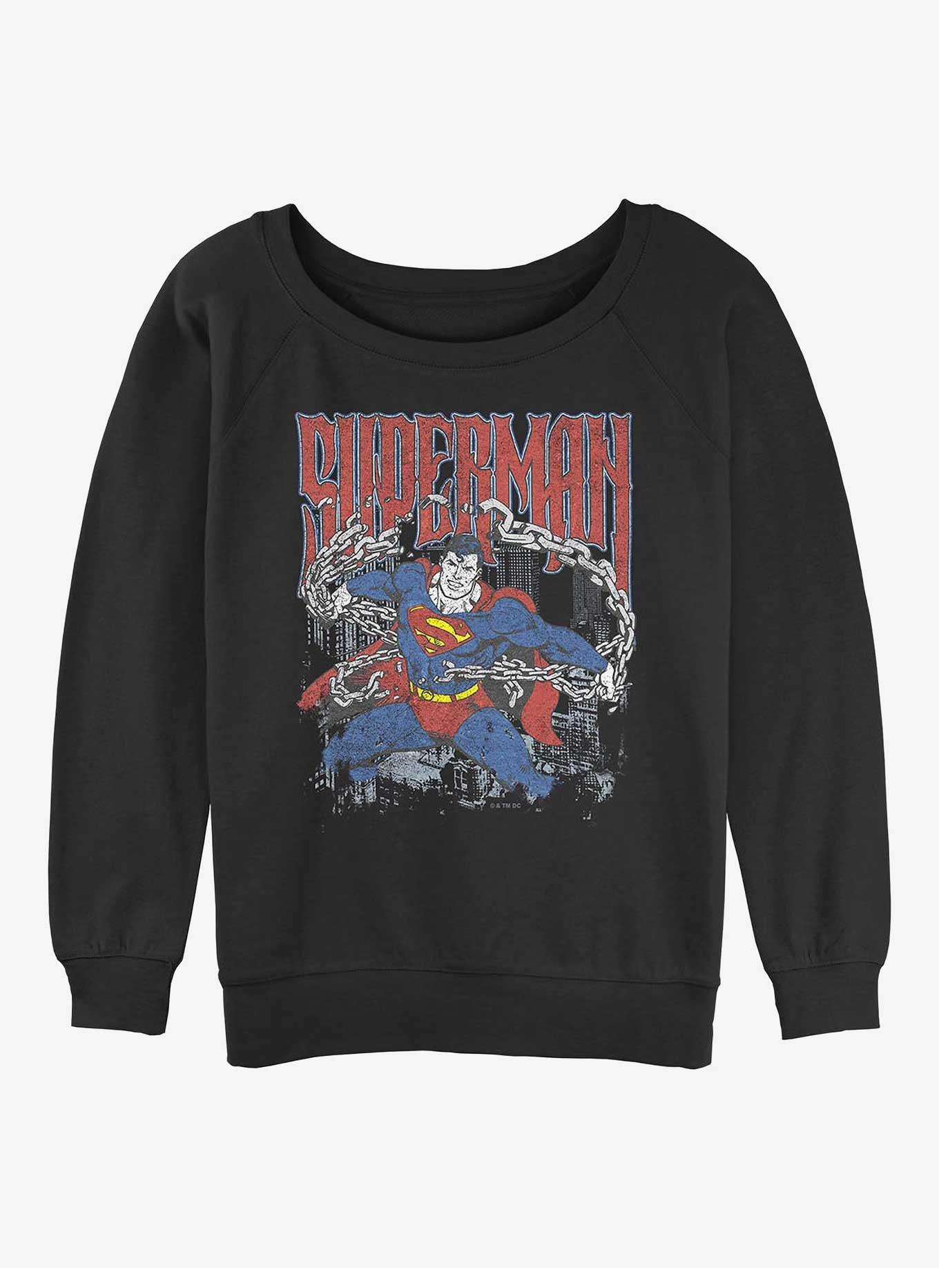 DC Comics Superman Unchained Girls Slouchy Sweatshirt Hot Topic Web Exclusive, BLACK, hi-res
