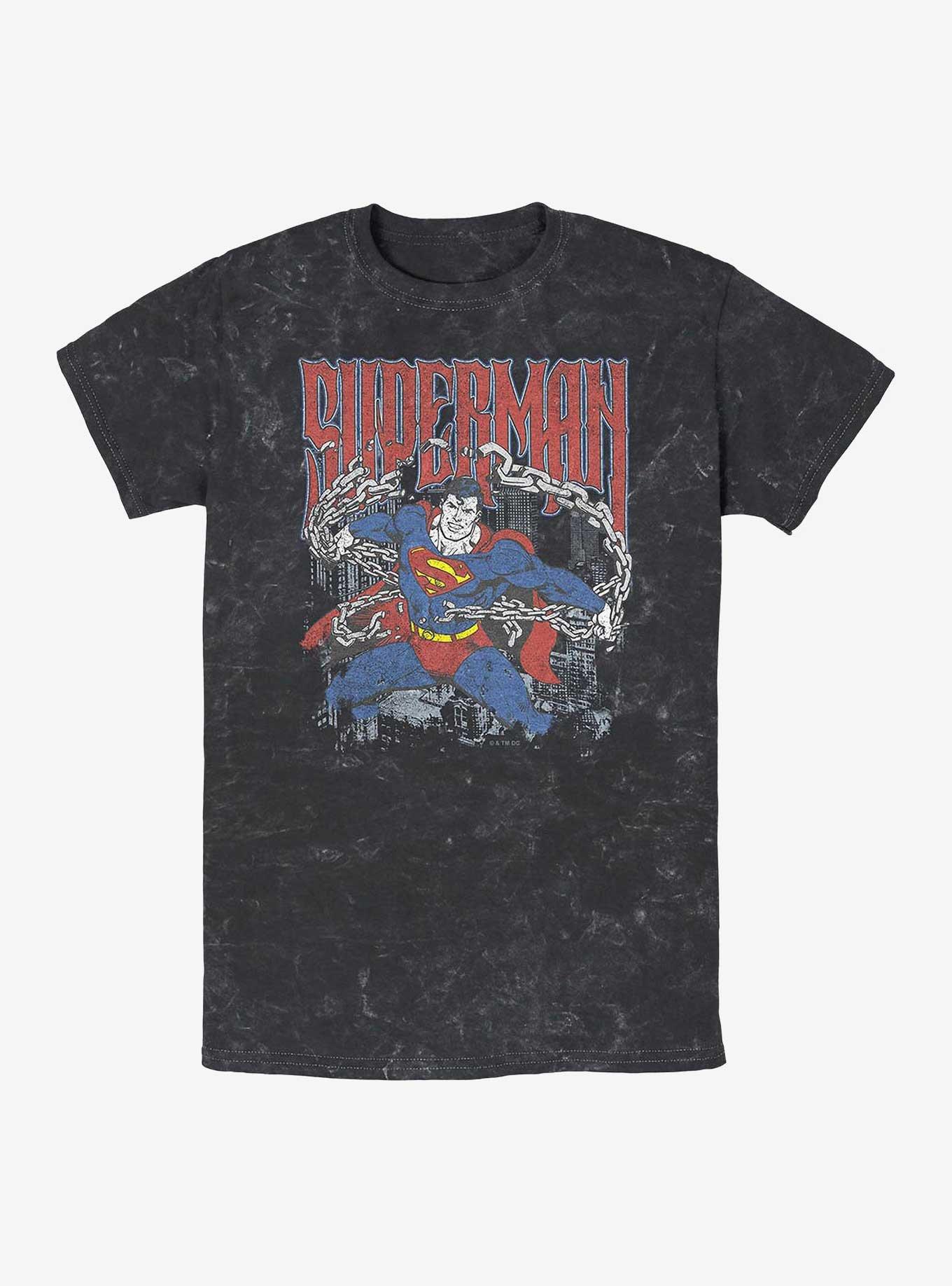 DC Comics Superman Unchained Mineral Wash T-Shirt Hot Topic Web Exclusive, BLACK, hi-res