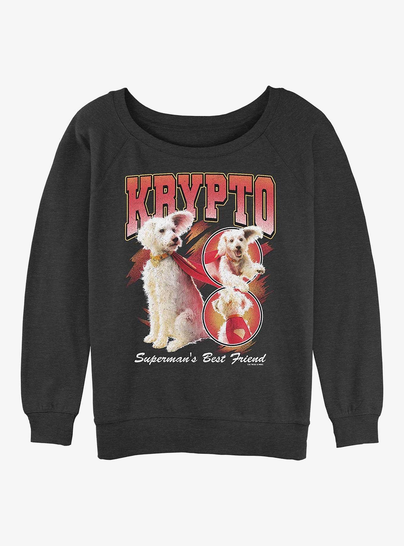 DC Comics Superman Krypto Superman's Best Friend Girls Slouchy Sweatshirt Hot Topic Web Exclusive, CHAR HTR, hi-res