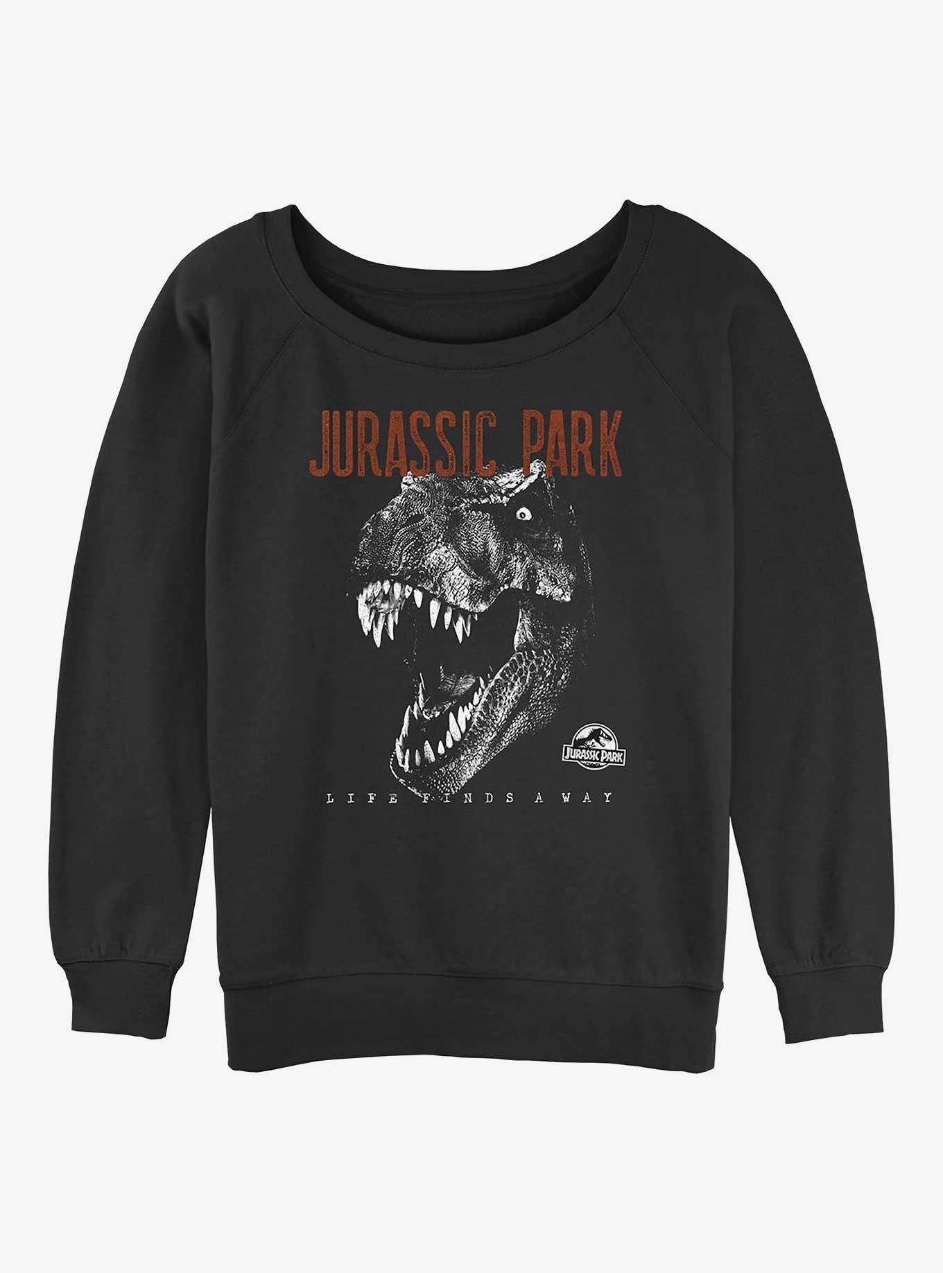 Jurassic Park T-Rex Life Finds A Way Girls Slouchy Sweatshirt Hot Topic Exclusive, BLACK, hi-res