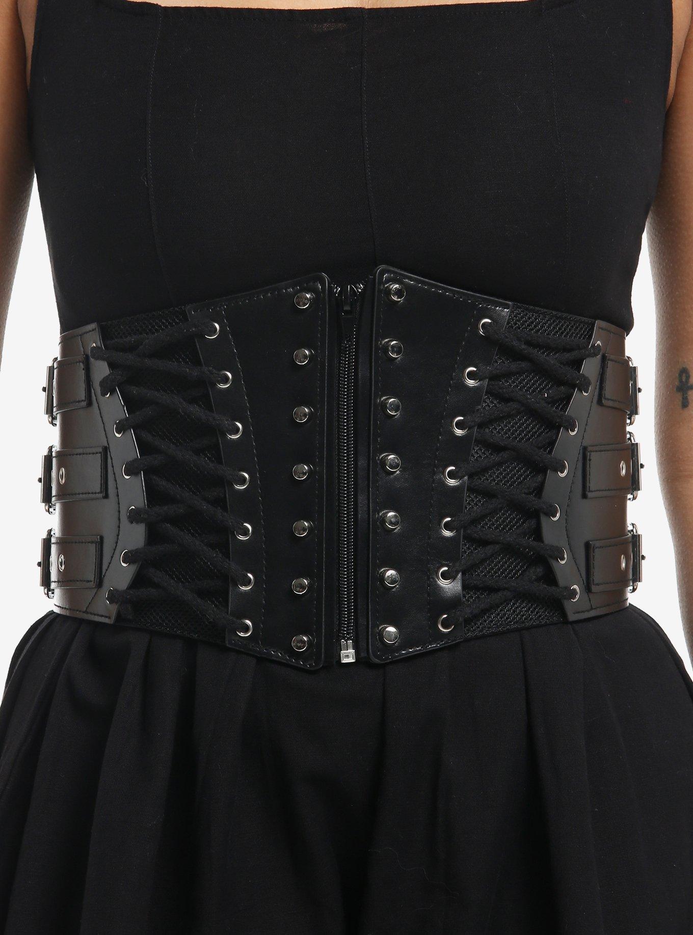 Black Buckle Lace-Up Corset Belt, , hi-res