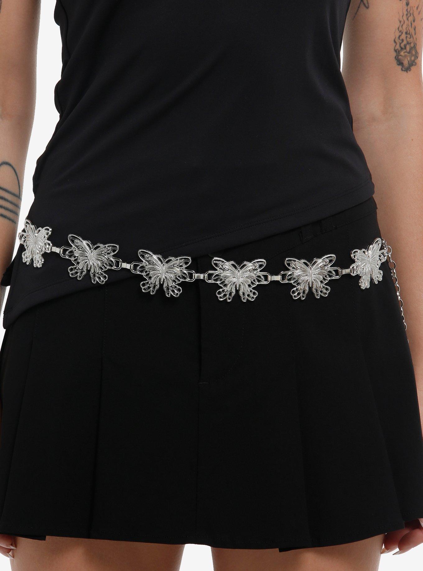 Silver Butterfly Charm Chain Belt, , hi-res