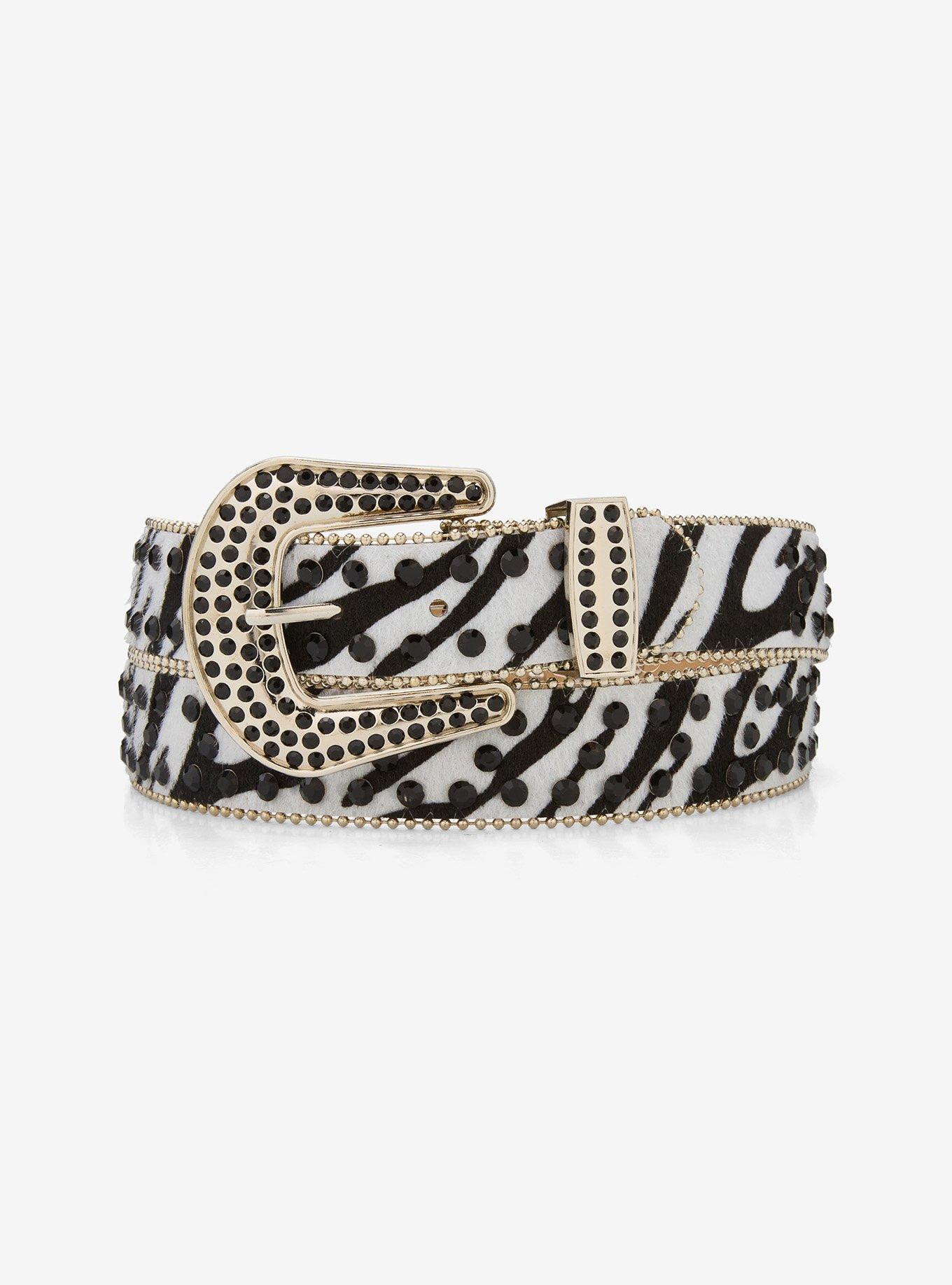 Zebra Leather Cowhide Rhinestone Western Belt Crystal Embellishment Rhinestone Belt Fashion Western Bling Crystal Studded Design  main image 2