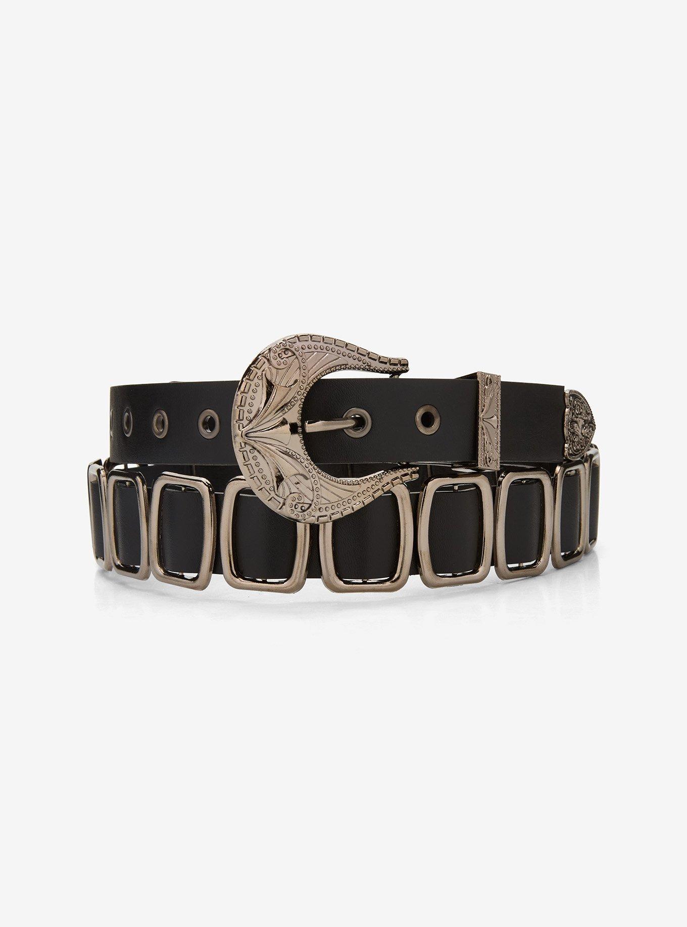 Black Gunmetal Buckle Western Belt, , hi-res