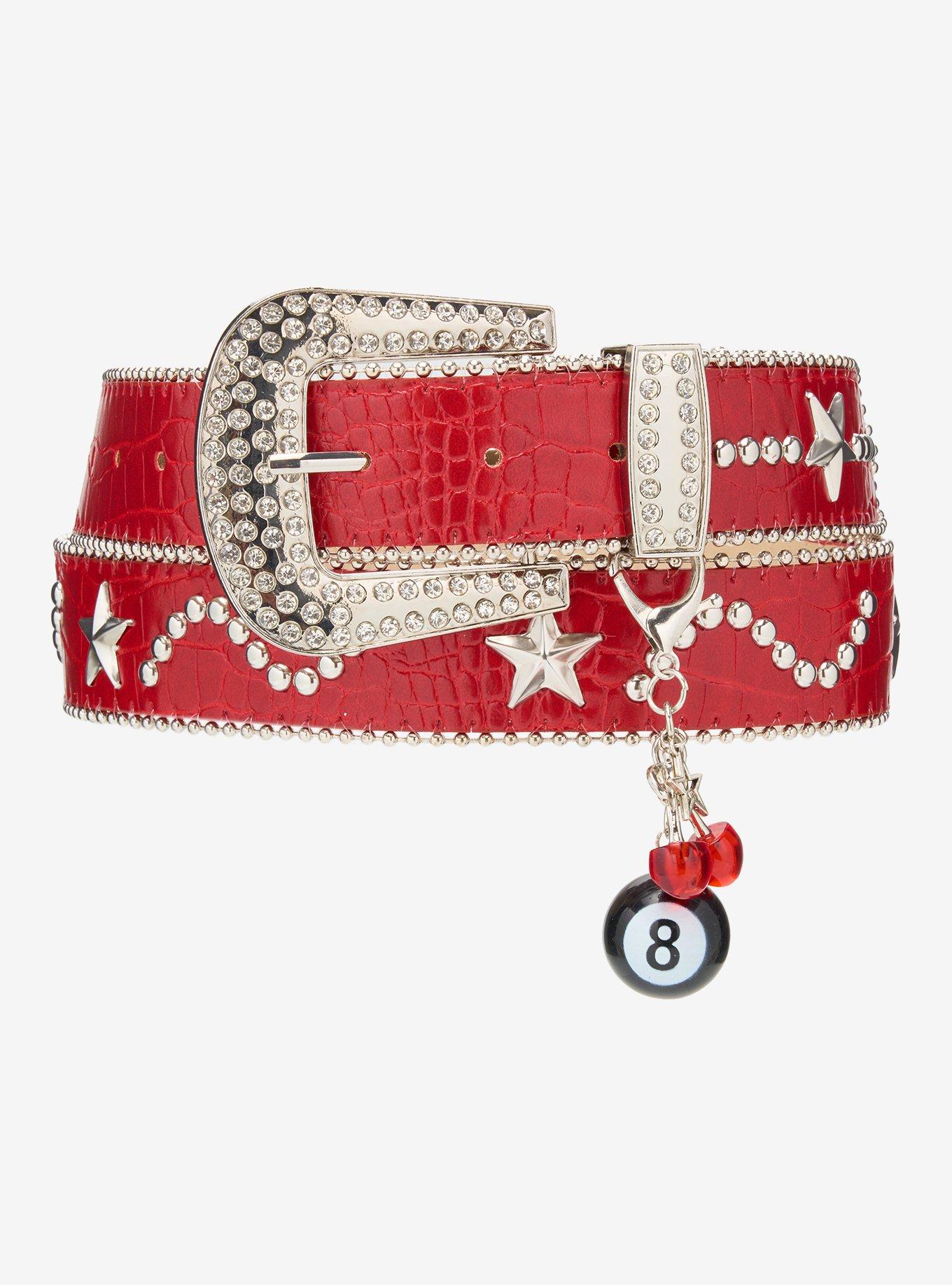Red & Silver Star Stud 8-Ball Charm Belt, , hi-res