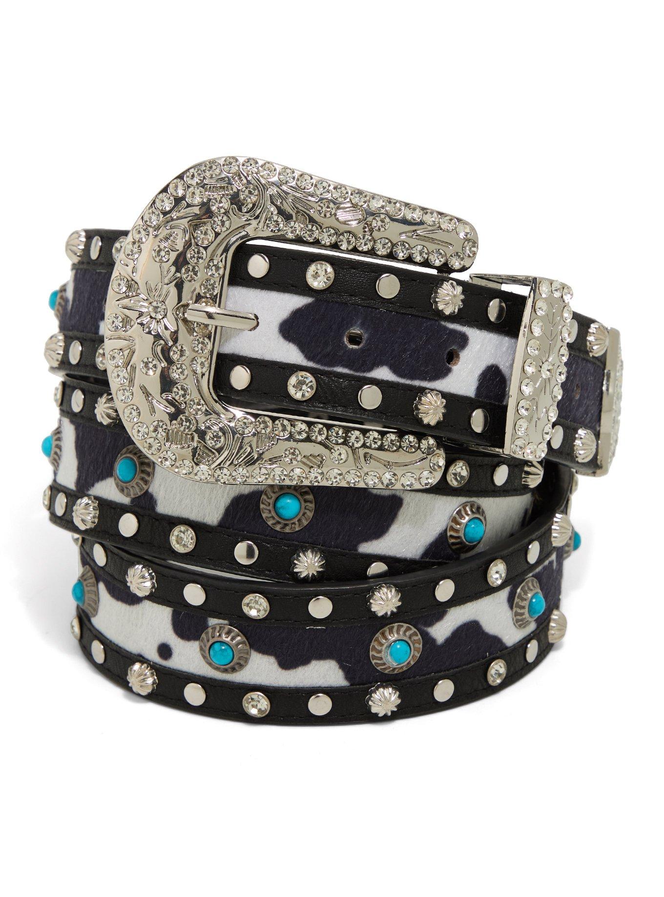 Cow Print Turquoise Western Belt, , hi-res