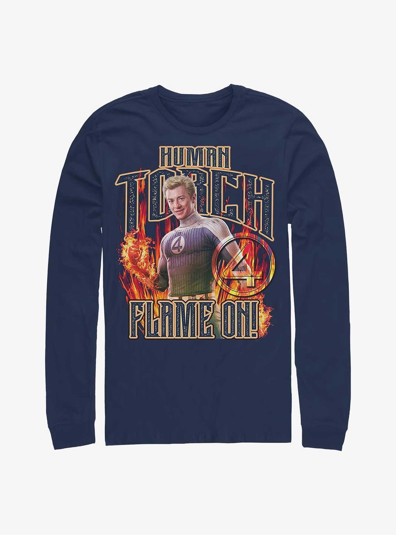 Marvel The Fantastic Four: First Steps Torch Flames Long-Sleeve T-Shirt Hot Topic Web Exclusive, NAVY, hi-res