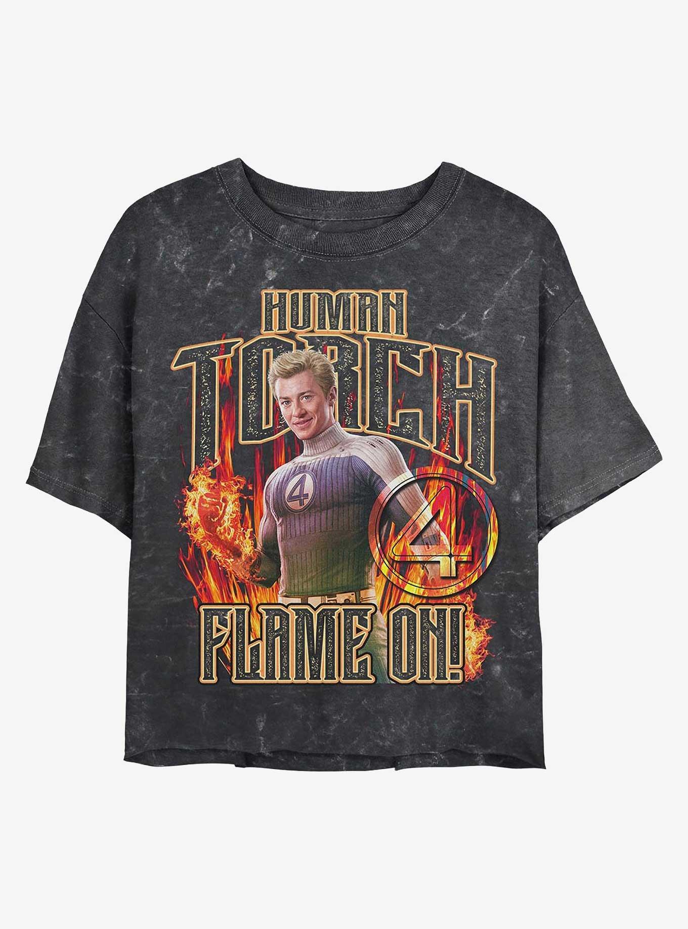 Marvel The Fantastic Four: First Steps Torch Flames Girls Mineral Wash Crop T-Shirt Hot Topic Web Exclusive, , hi-res