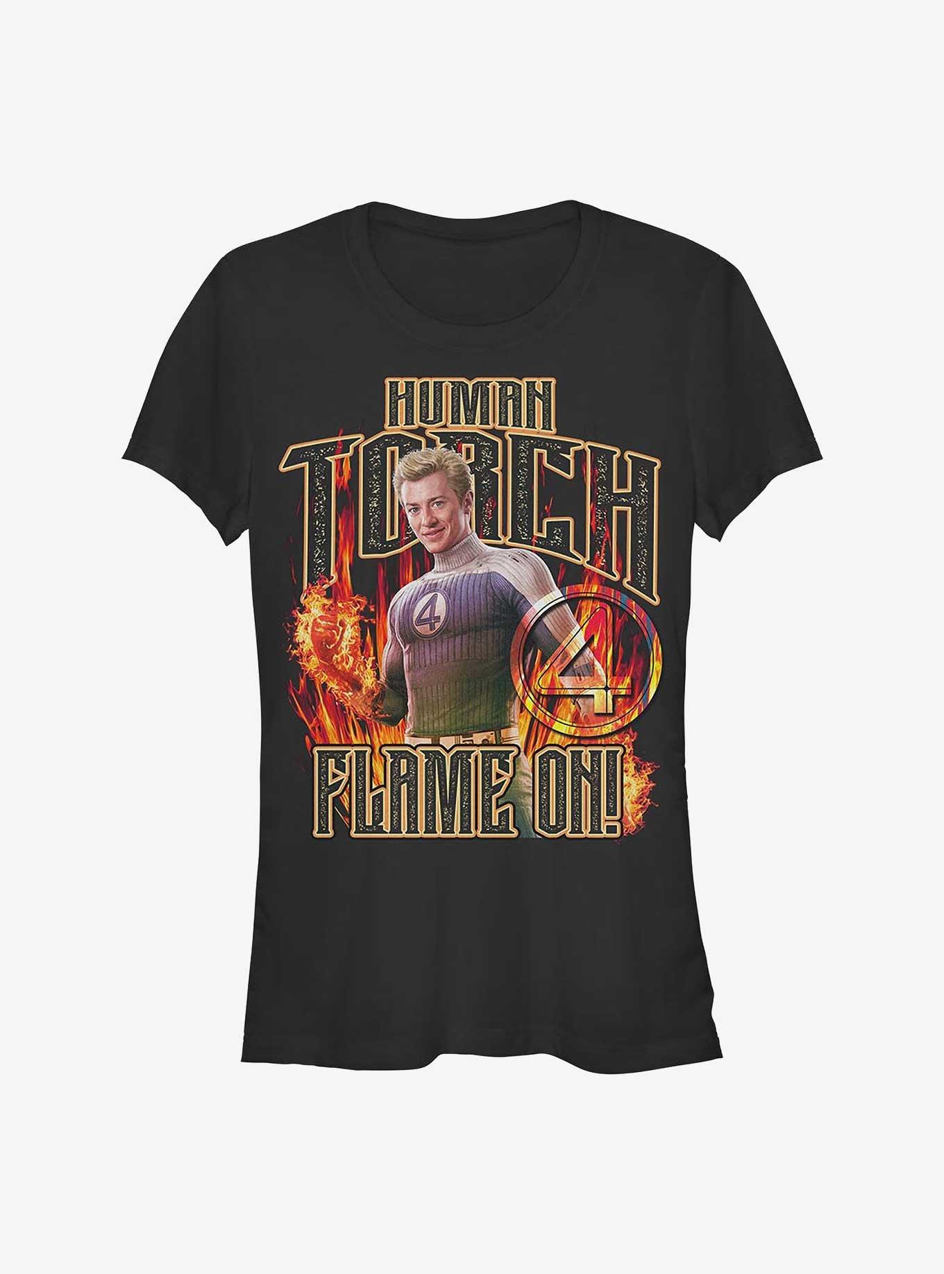 Marvel The Fantastic Four: First Steps Torch Flames Girls T-Shirt Hot Topic Exclusive, BLACK, hi-res
