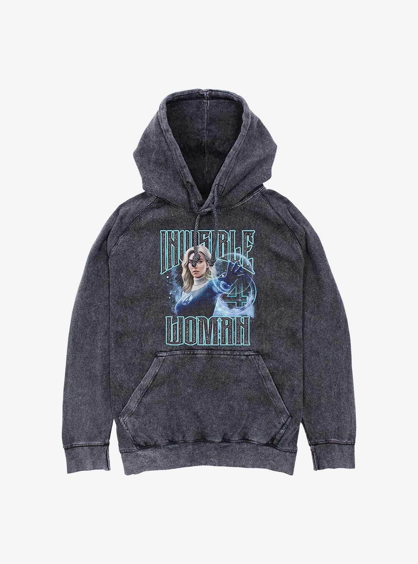 Marvel The Fantastic Four: First Steps Invisible Woman Mineral Wash Hoodie Hot Topic Exclusive, BLACK, hi-res