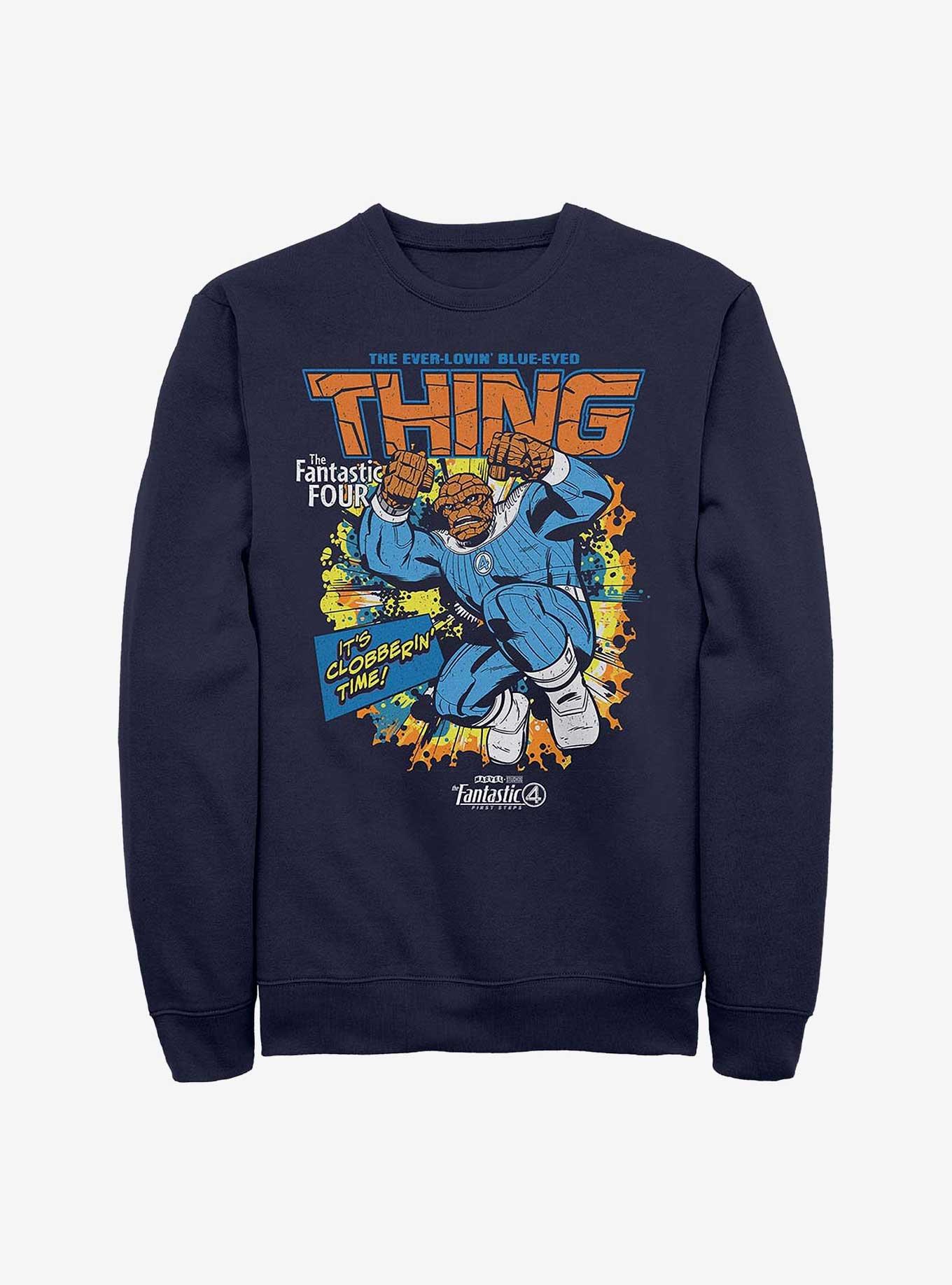 Marvel The Fantastic Four: First Steps Thing Cover Sweatshirt Hot Topic Web Exclusive, NAVY, hi-res