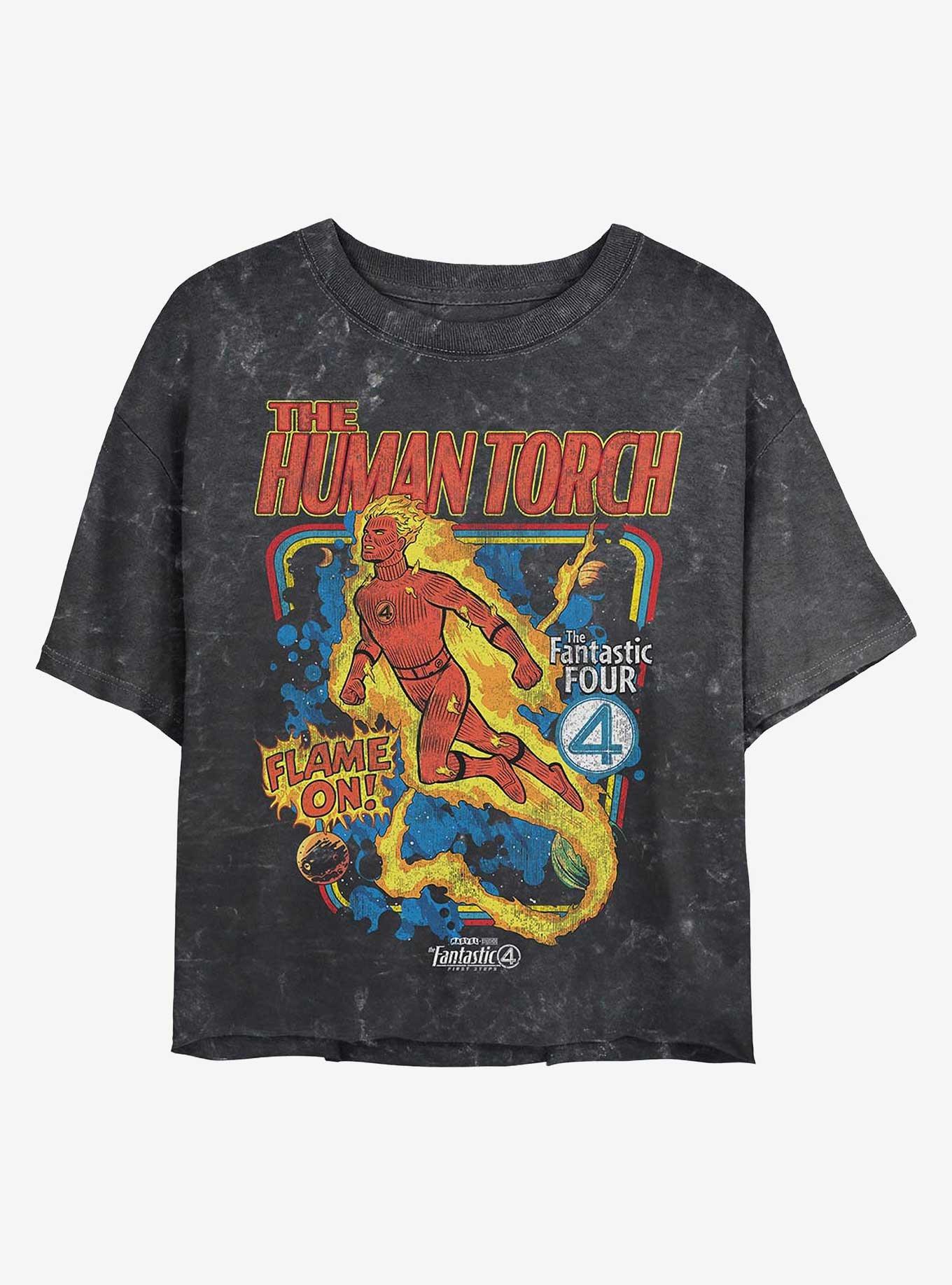 Marvel The Fantastic Four: First Steps Blazing Storm Girls Mineral Wash Crop T-Shirt Hot Topic Web Exclusive, , hi-res