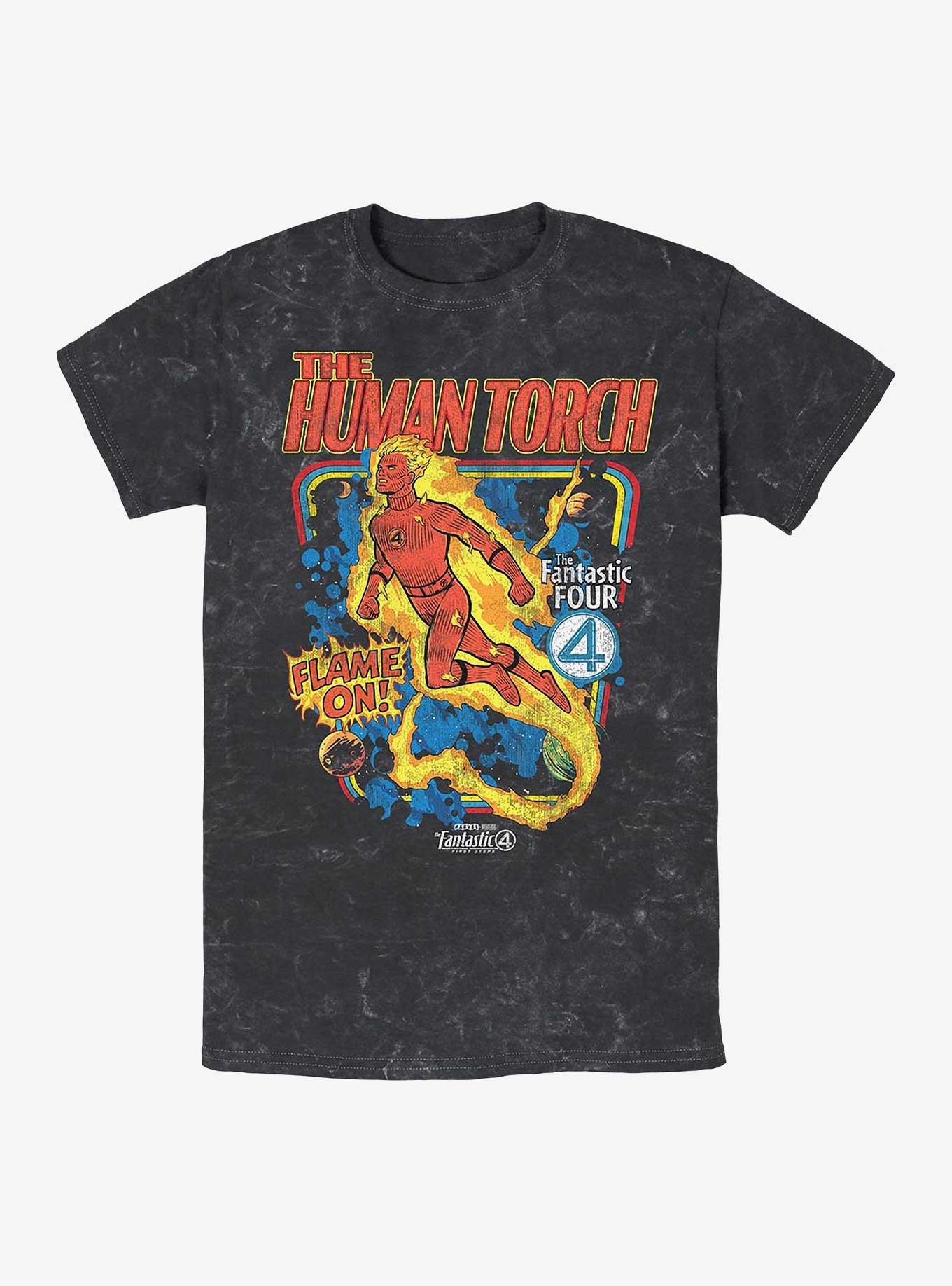 Marvel The Fantastic Four: First Steps Blazing Storm Mineral Wash T-Shirt Hot Topic Web Exclusive, BLACK, hi-res