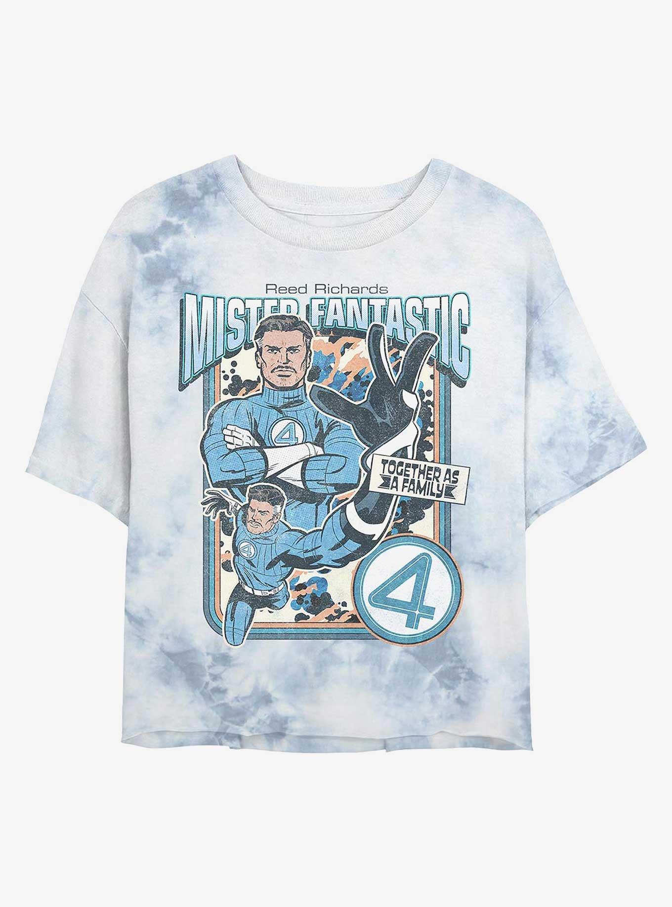 Marvel The Fantastic Four: First Steps Mister Fantastic Reed Girls Tie-Dye Crop T-Shirt Hot Topic Exclusive, WHITEBLUE, hi-res