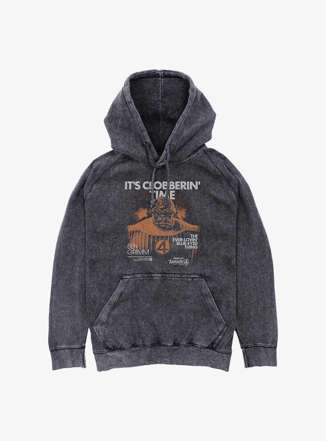 Marvel The Fantastic Four: First Steps Thing Grunge Mineral Wash Hoodie Hot Topic Exclusive, BLACK, hi-res
