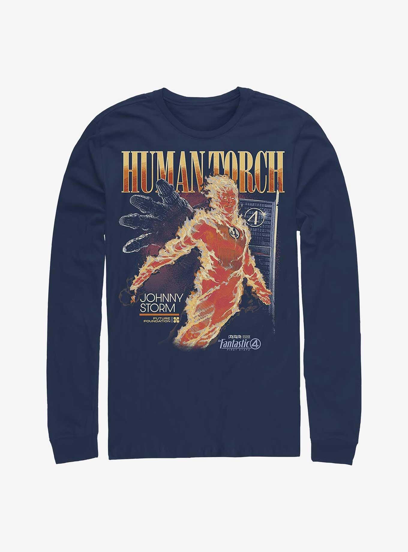 Marvel The Fantastic Four: First Steps Human Torch Long-Sleeve T-Shirt Hot Topic Web Exclusive, NAVY, hi-res