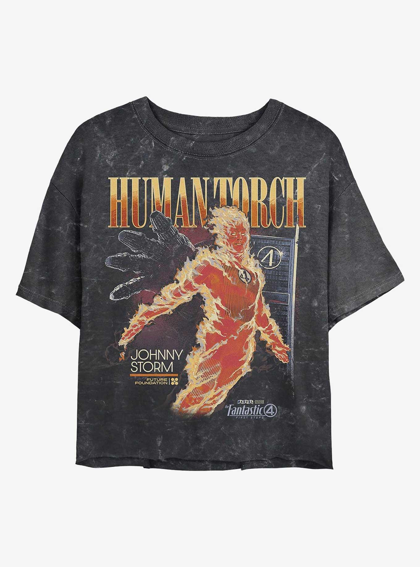 Marvel The Fantastic Four: First Steps Human Torch Girls Mineral Wash Crop T-Shirt Hot Topic Web Exclusive, , hi-res