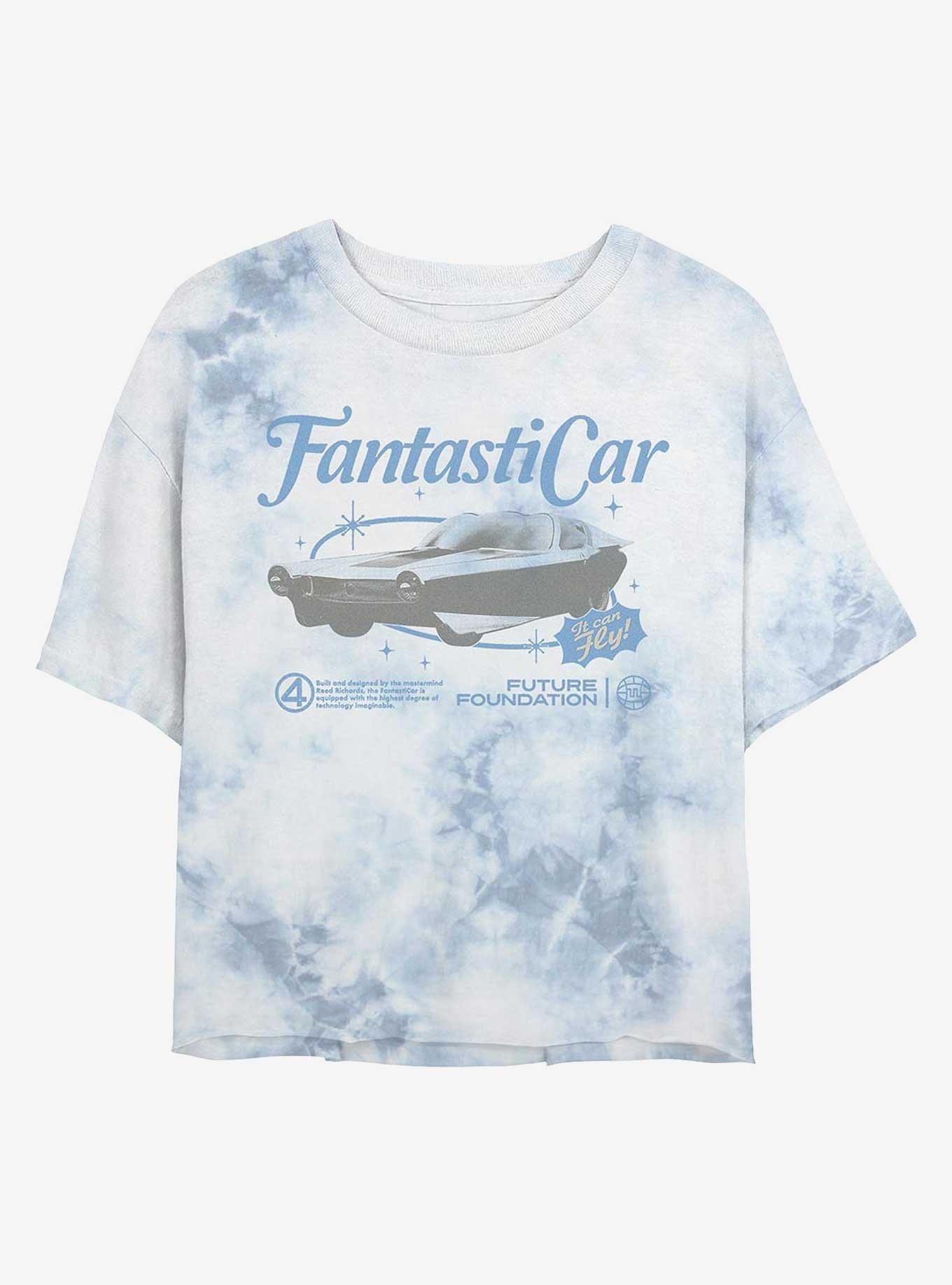 Marvel The Fantastic Four: First Steps Fantastic Car Girls Tie-Dye Crop T-Shirt Hot Topic Exclusive, WHITEBLUE, hi-res