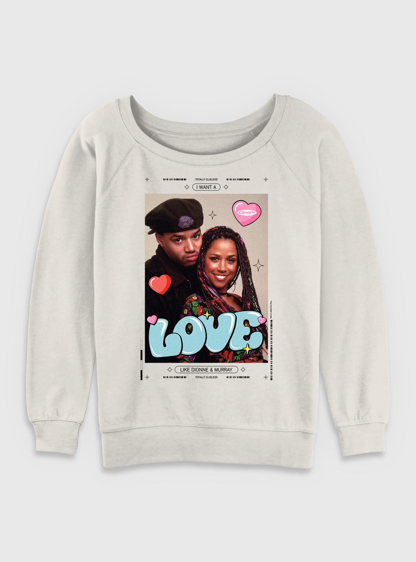 Clueless Love Dionne and Murray Womens Slouchy Sweatshirt, EGRET, hi-res
