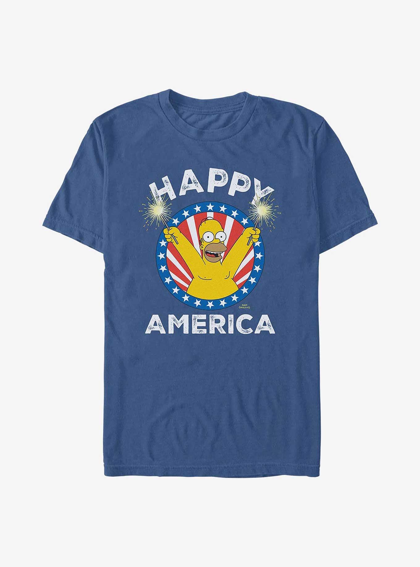 The Simpsons Happy America Garment Dye T-Shirt, CHINABLUE, hi-res