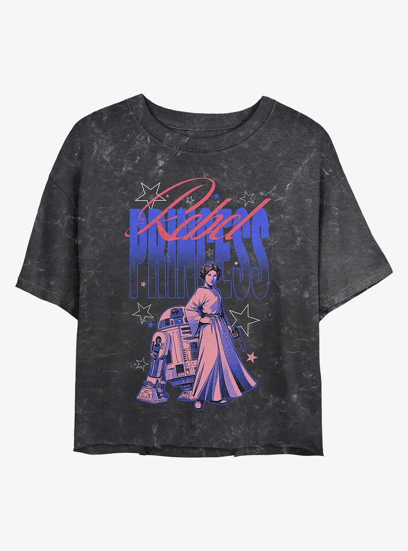 Star Wars Rebel Princess Stars Mineral Wash Girls Crop T-Shirt, BLACK, hi-res