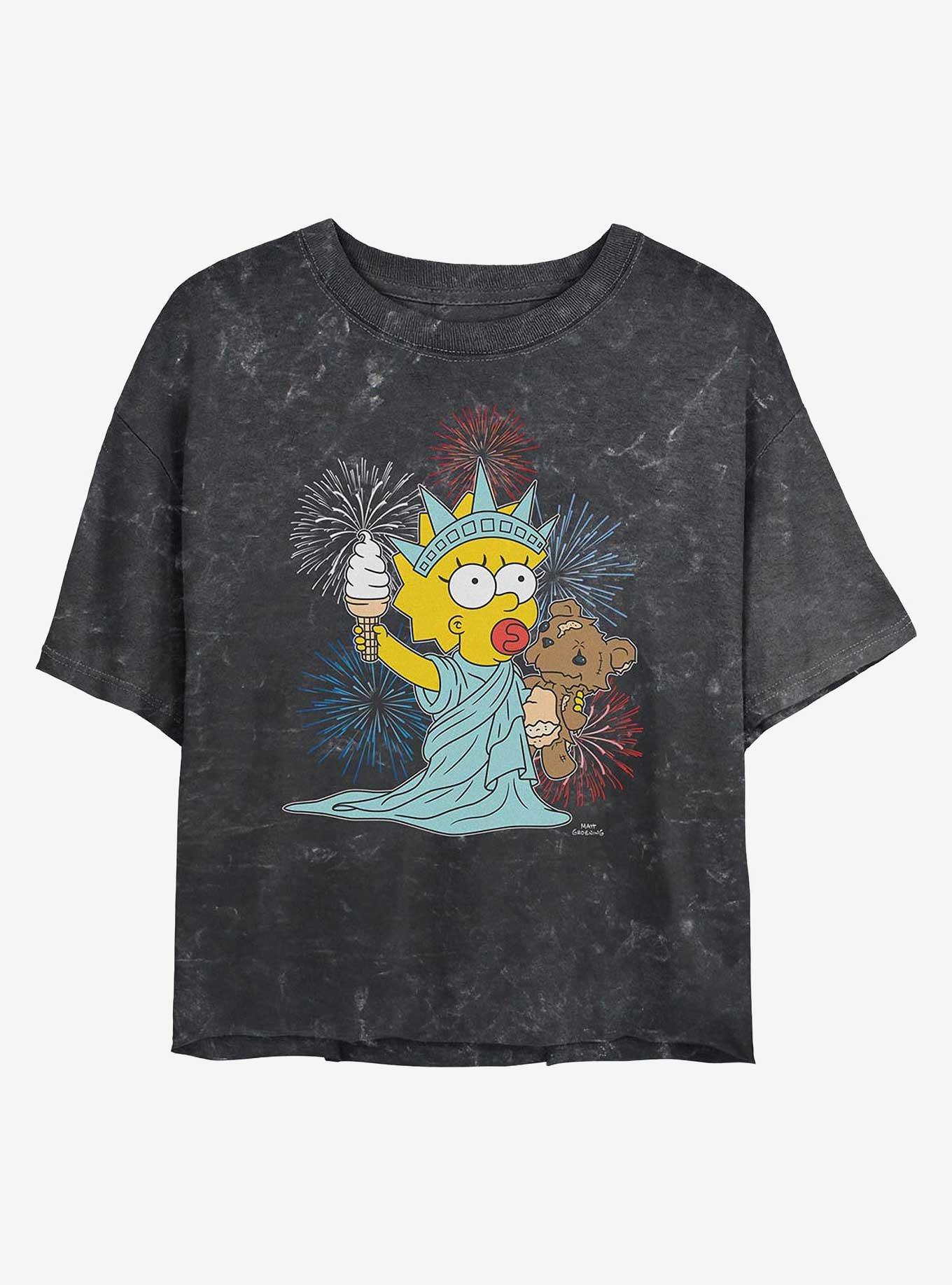 The Simpsons Fireworks Maggie Mineral Wash Girls Crop T-Shirt, BLACK, hi-res