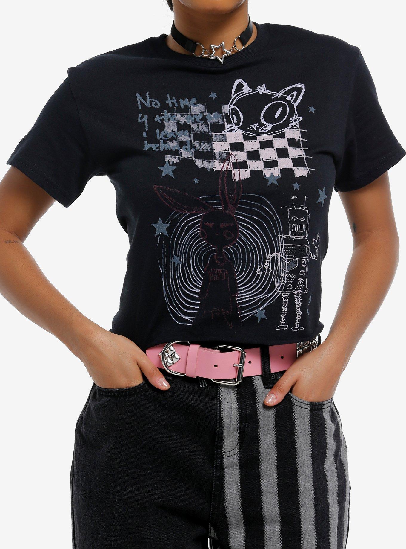 Social Collision Robot Cat Bunny Doodle Crop Girls T-Shirt, , hi-res