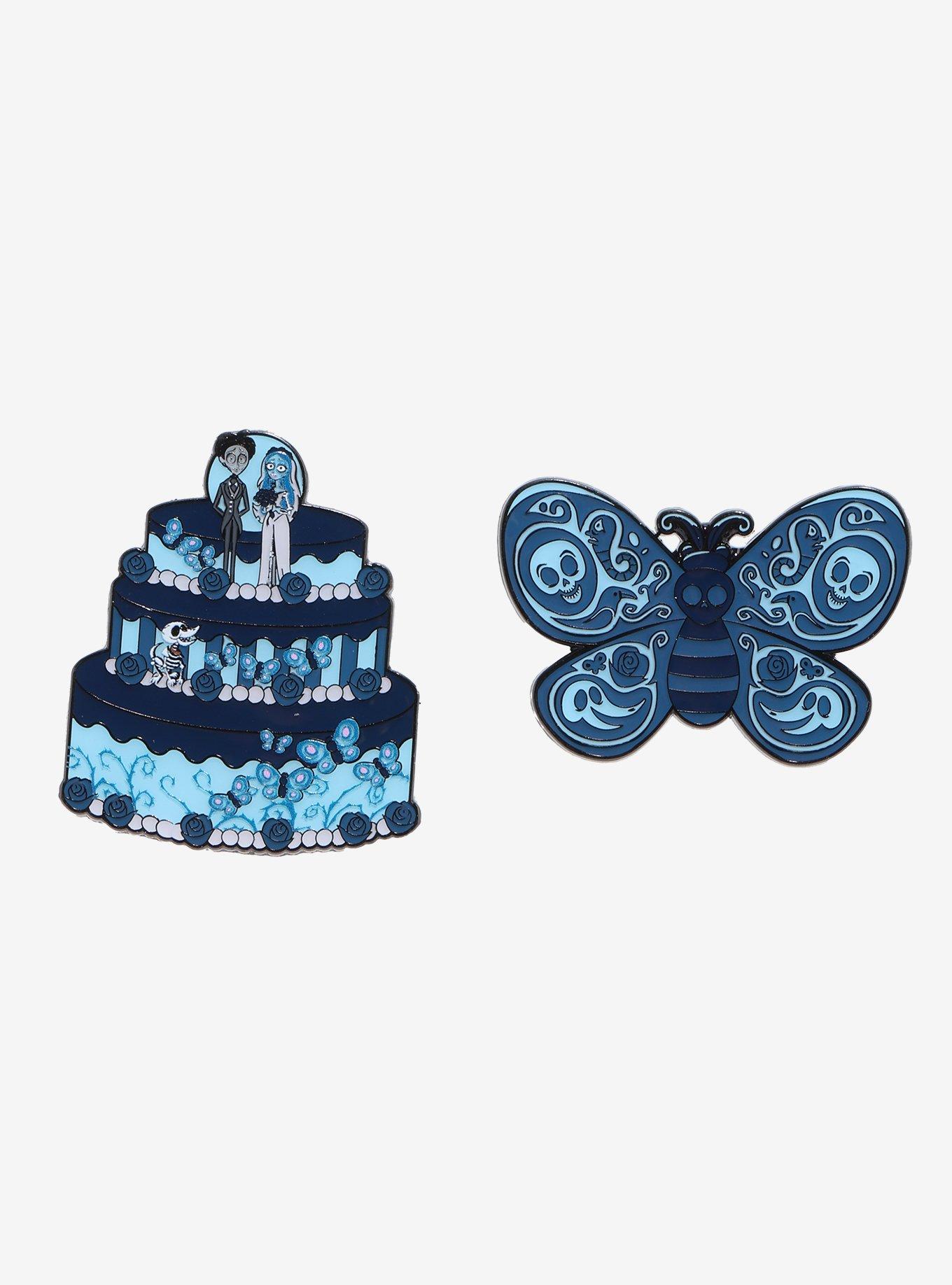 Corpse Bride Cake & Butterfly Enamel Pin Set Hot Topic Exclusive, , hi-res
