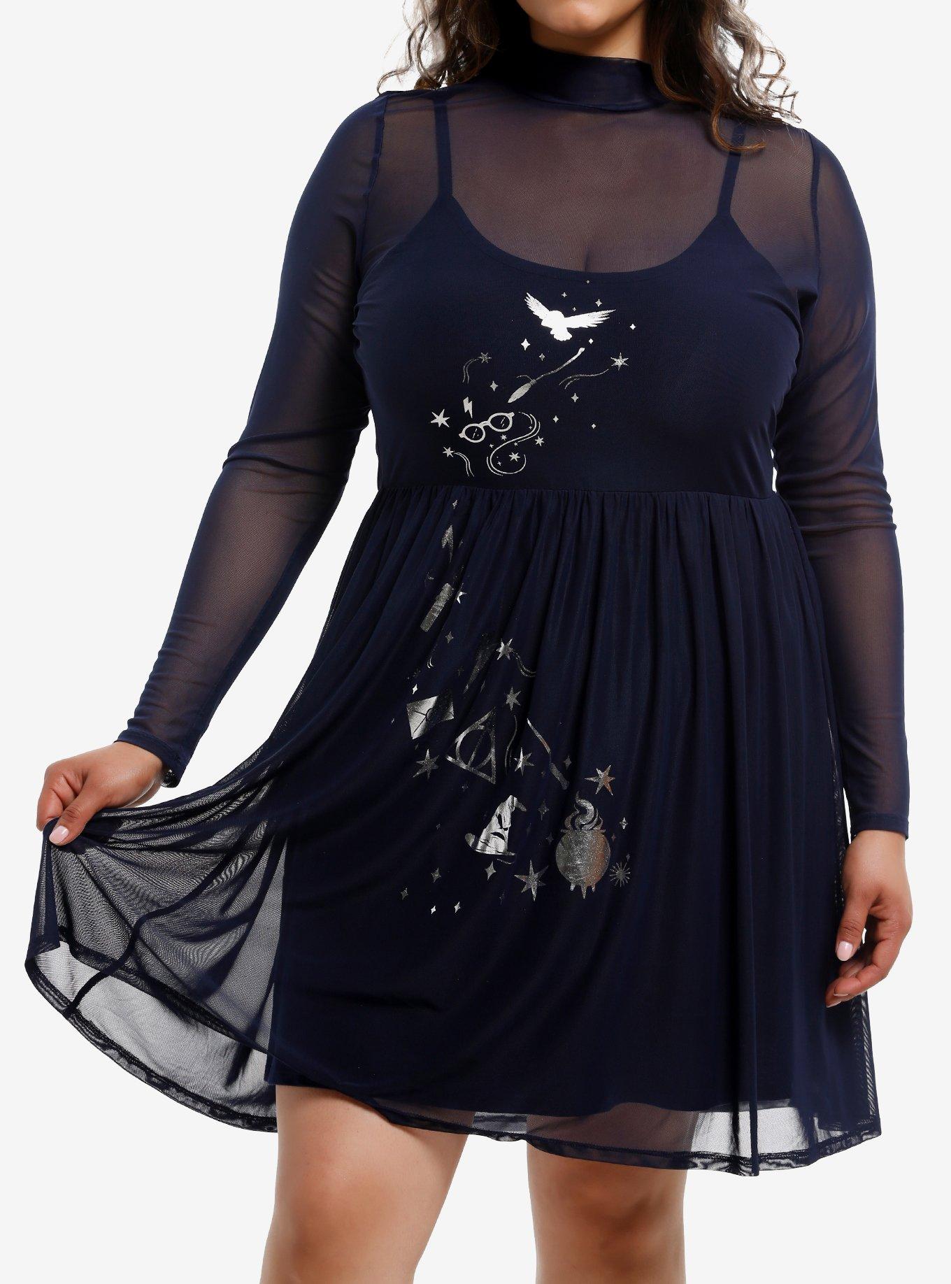Her Universe Harry Potter Icons Mesh Long-Sleeve Dress Plus Size Her Universe Exclusive, , hi-res