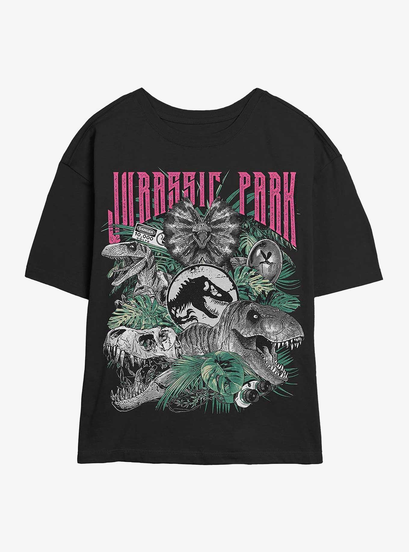 Jurassic Park Iconic Dinosaurs Girls Skimmer T-Shirt Hot Topic Exclusive, BLACK, hi-res