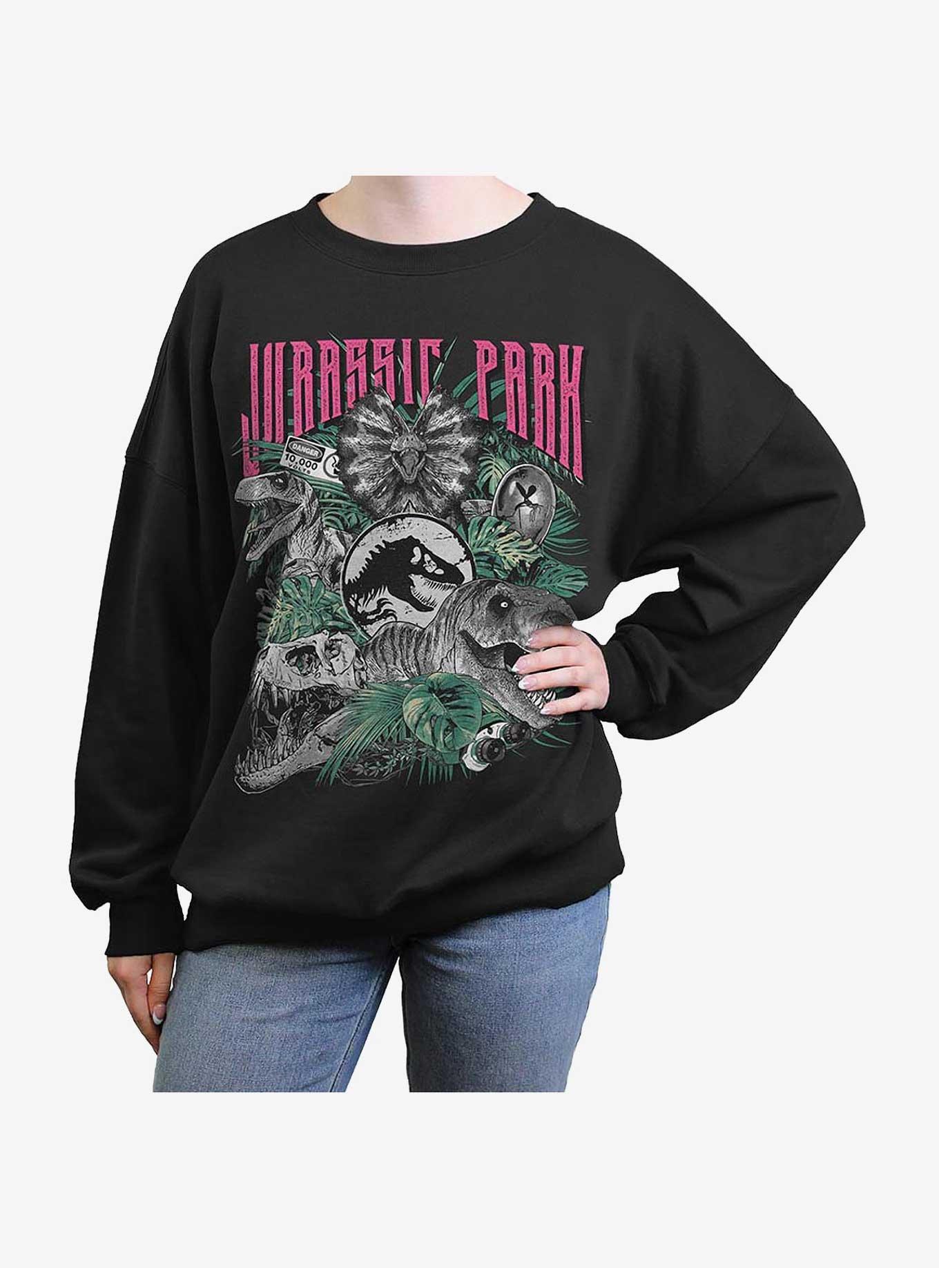 Jurassic Park Iconic Dinosaurs Girls Oversized Sweatshirt, BLACK, hi-res