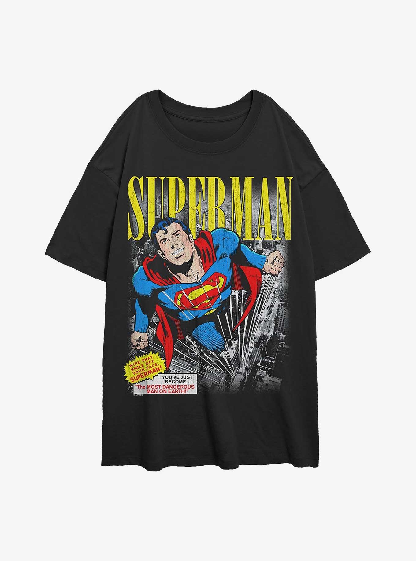 DC Comics Superman Vintage Girls Oversized T-Shirt Hot Topic Web Exclusive, BLACK, hi-res