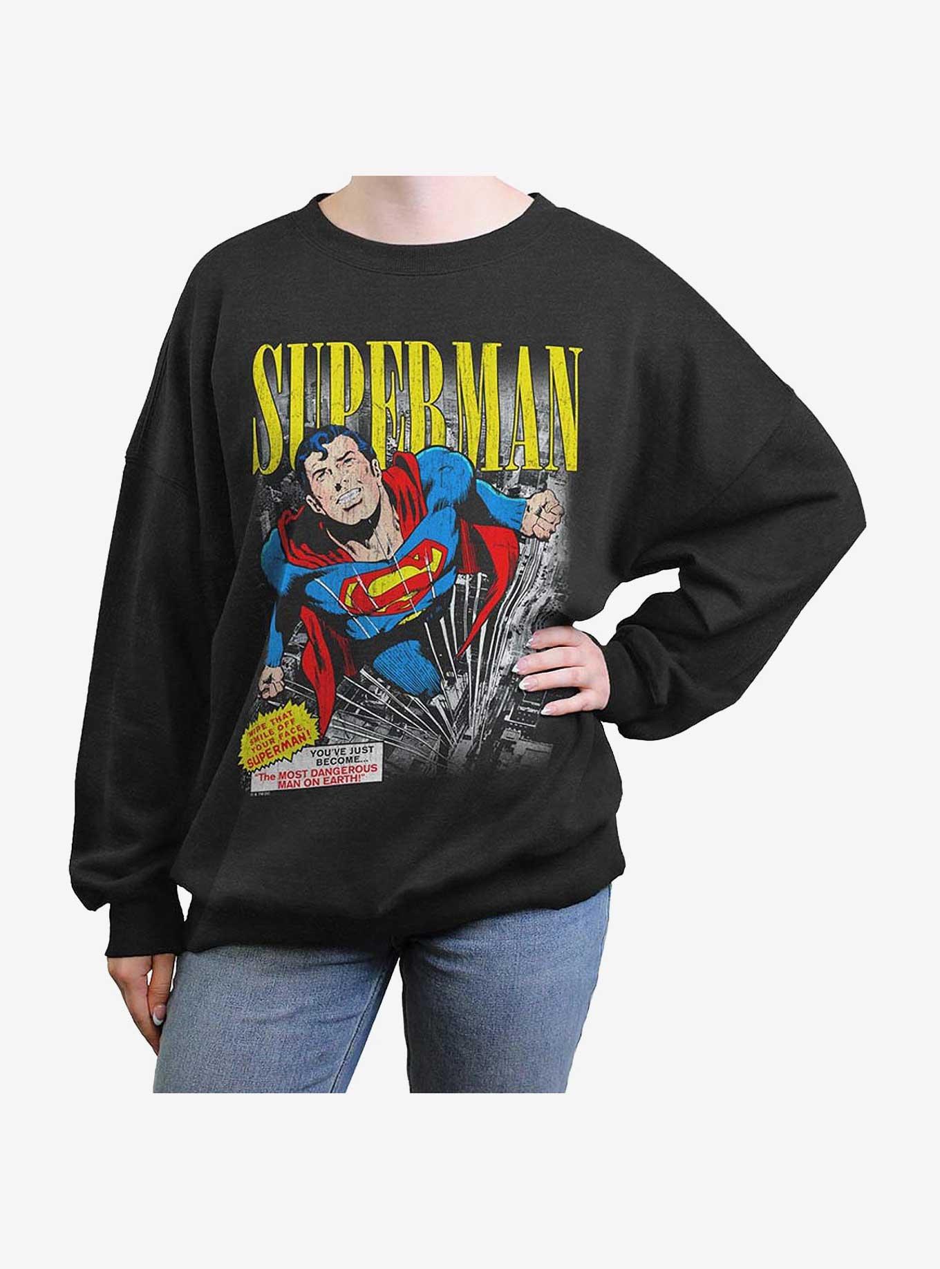 DC Comics Superman Vintage Girls Oversized Sweatshirt Hot Topic Web Exclusive, , hi-res