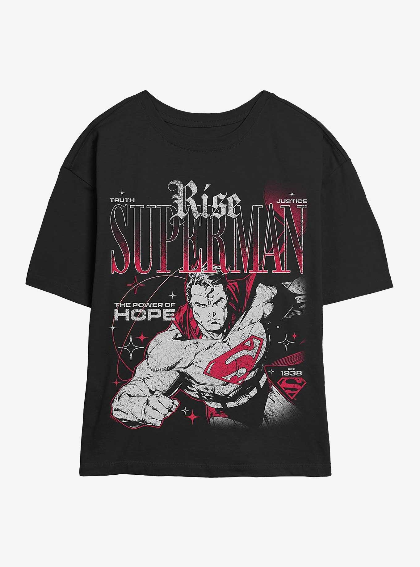 DC Comics Superman Rise Truth Justice Hope Girls Skimmer T-Shirt Hot Topic Exclusive, , hi-res