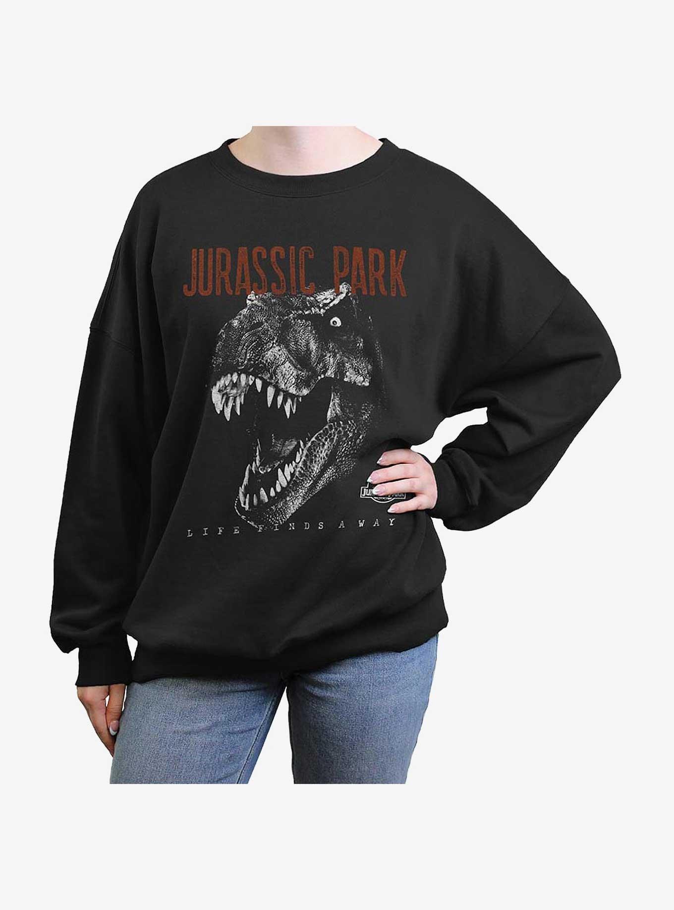 Jurassic Park T-Rex Life Finds A Way Girls Oversized Sweatshirt, BLACK, hi-res
