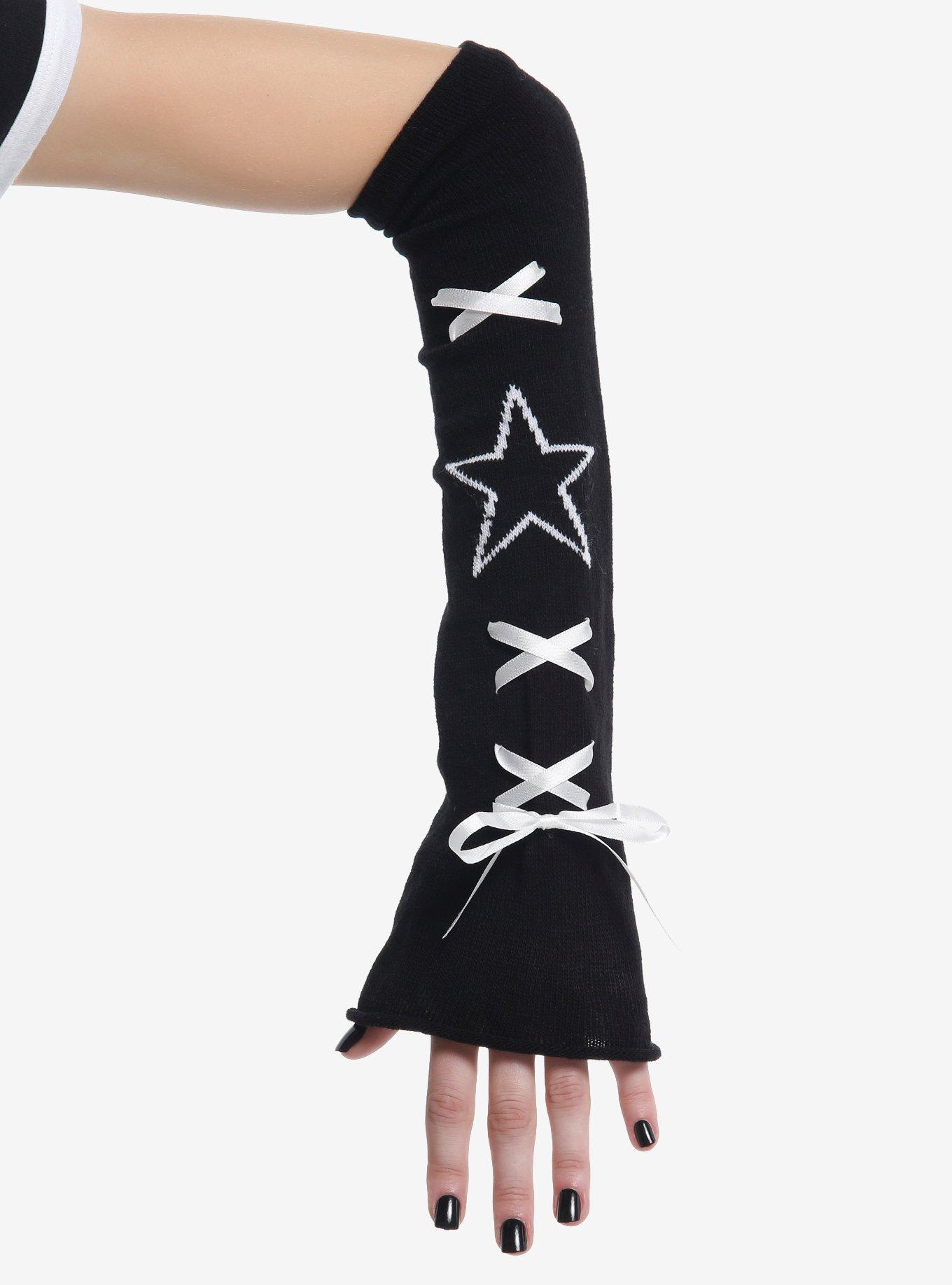 Black & White Star Lace-Up Arm Warmers, , hi-res