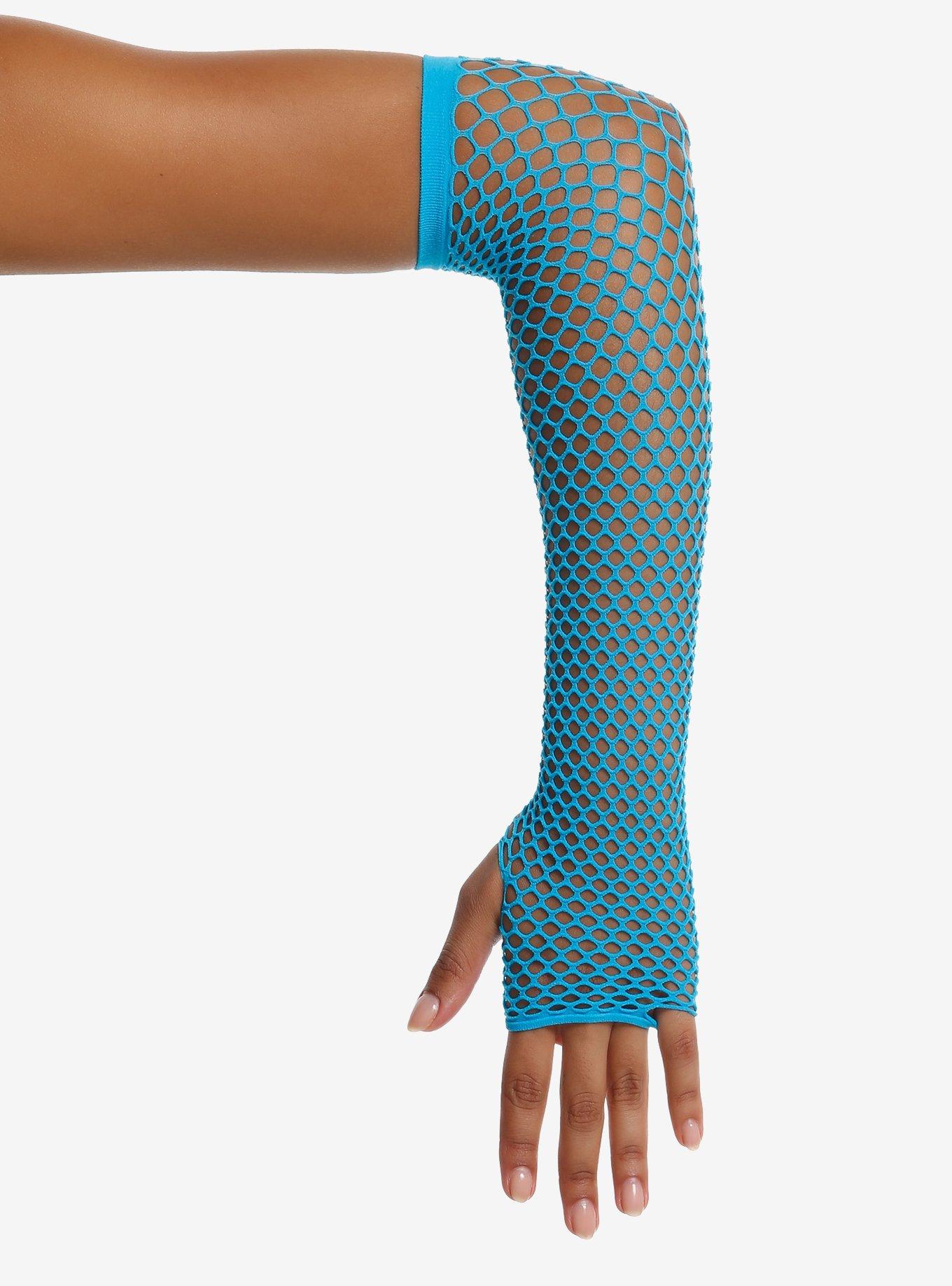 Turquoise Fishnet Arm Warmers, , hi-res