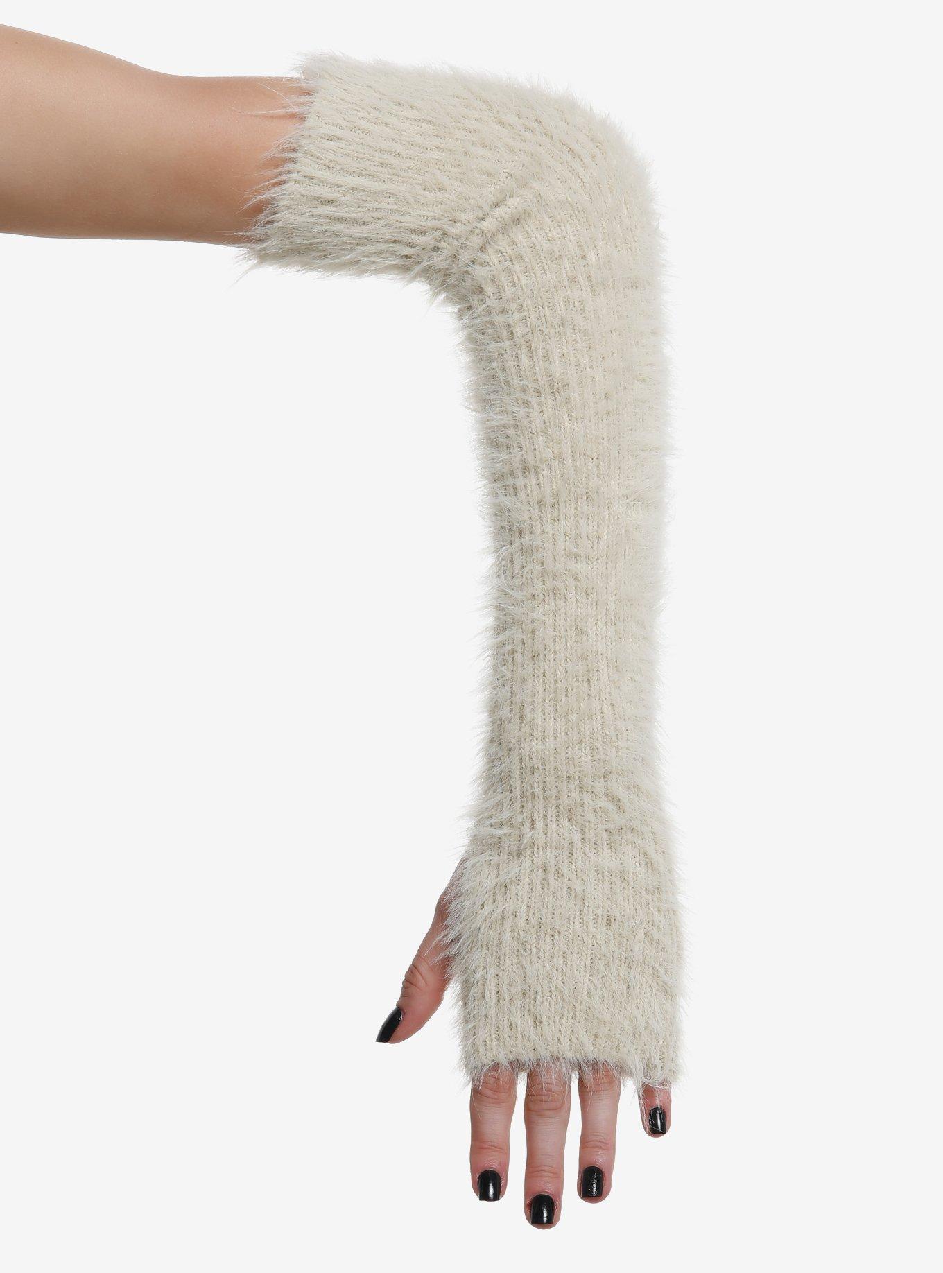Ivory Fuzzy Arm Warmers, , hi-res
