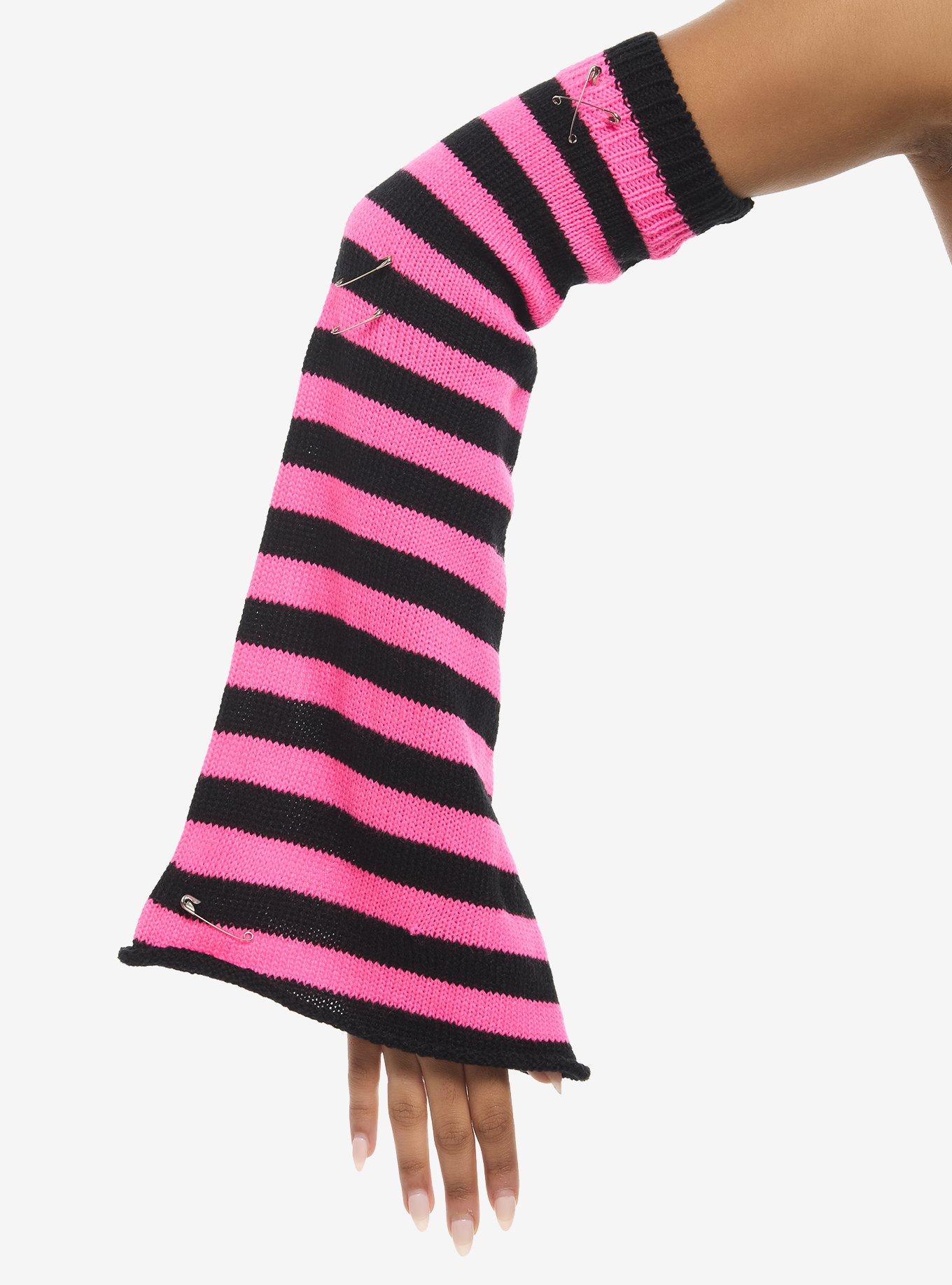 Pink & Black Stripe Flare Arm Warmers, , hi-res