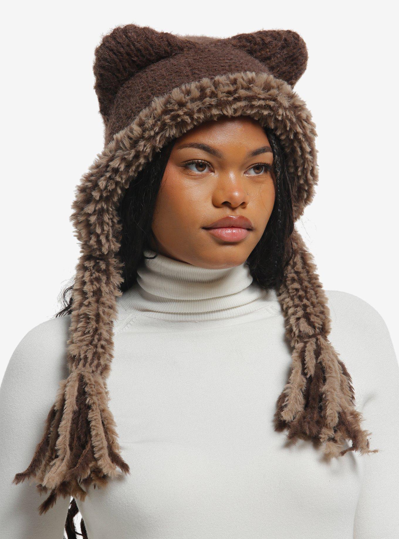 Brown Cat Ear Tassel Beanie, , hi-res