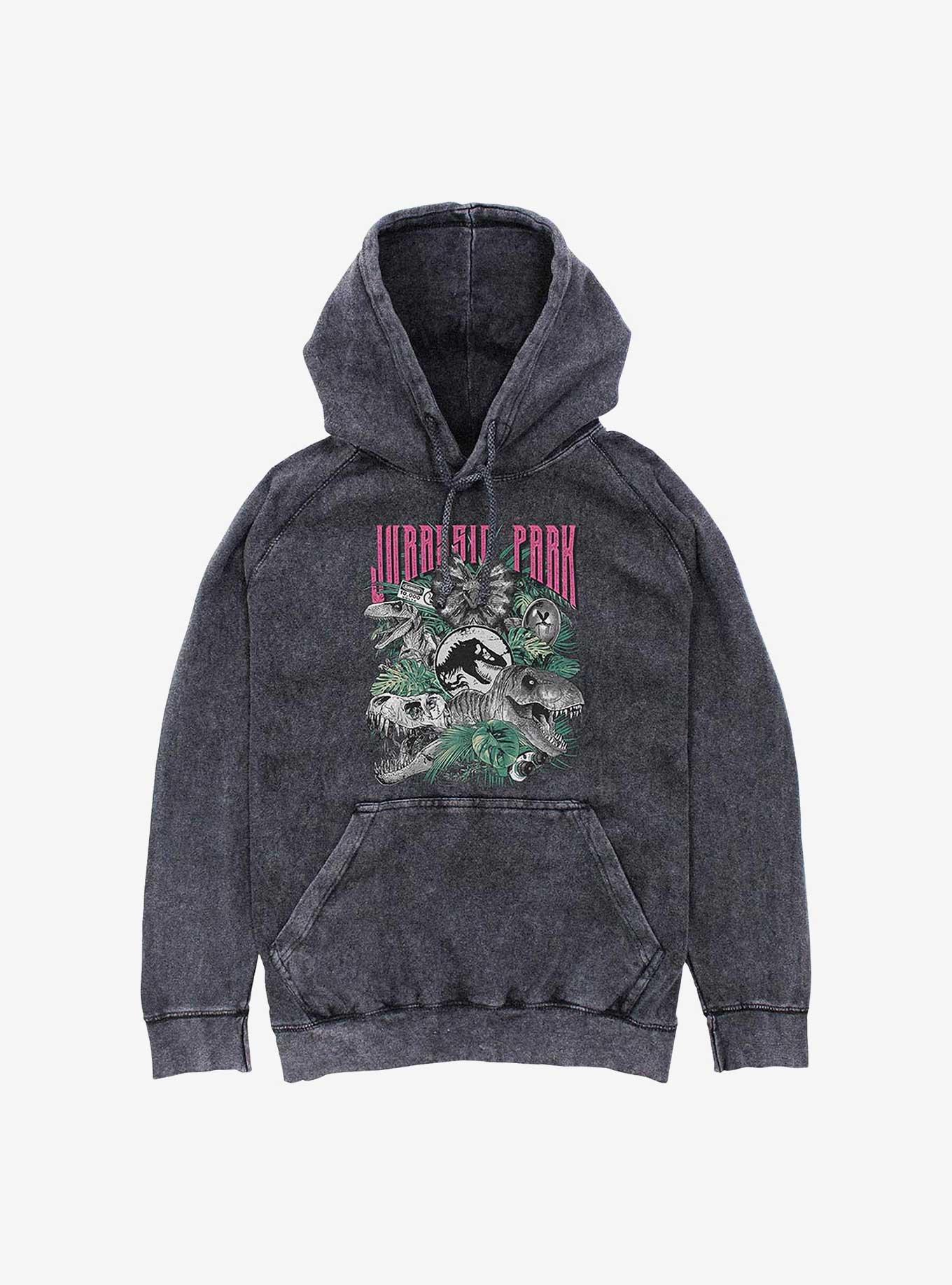 Jurassic Park Life Finds A Way Iconic Dinosaurs Mineral Wash Hoodie Hot Topic Exclusive, , hi-res