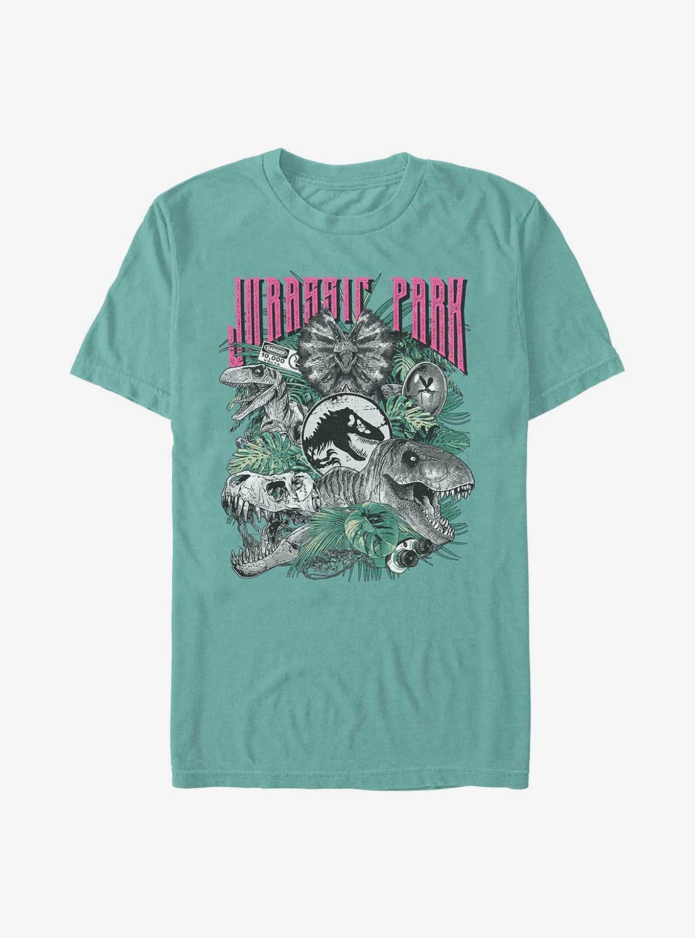 Jurassic Park Life Finds A Way Iconic Dinosaurs Garment Dye T-shirt Hot Topic Exclusive, SEAFOAM, hi-res