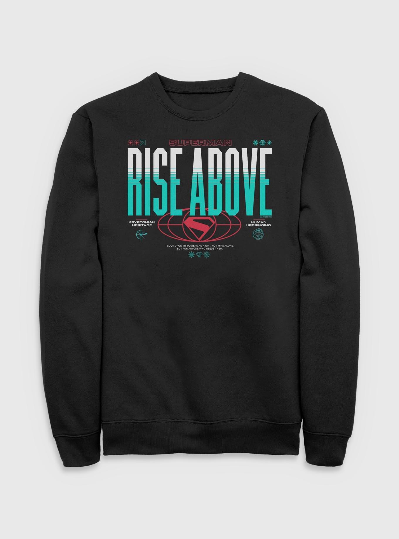DC Comics Superman Go Higher Rise Above Sweatshirt Hot Topic Web Exclusive, BLACK, hi-res