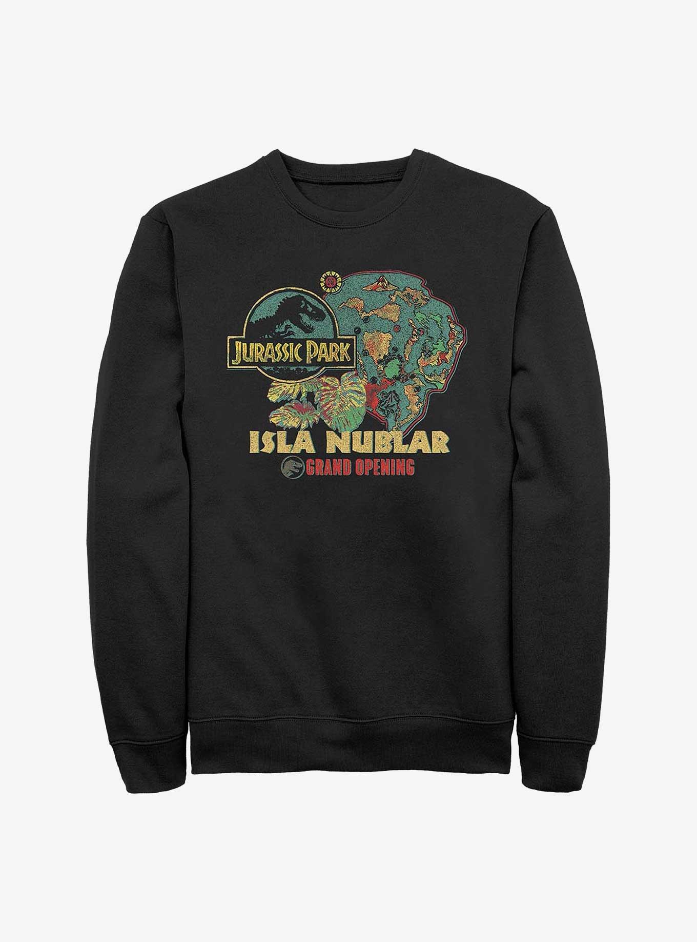 Jurassic Park Isla Nublar Grand Opening Sweatshirt Hot Topic Web Exclusive, BLACK, hi-res