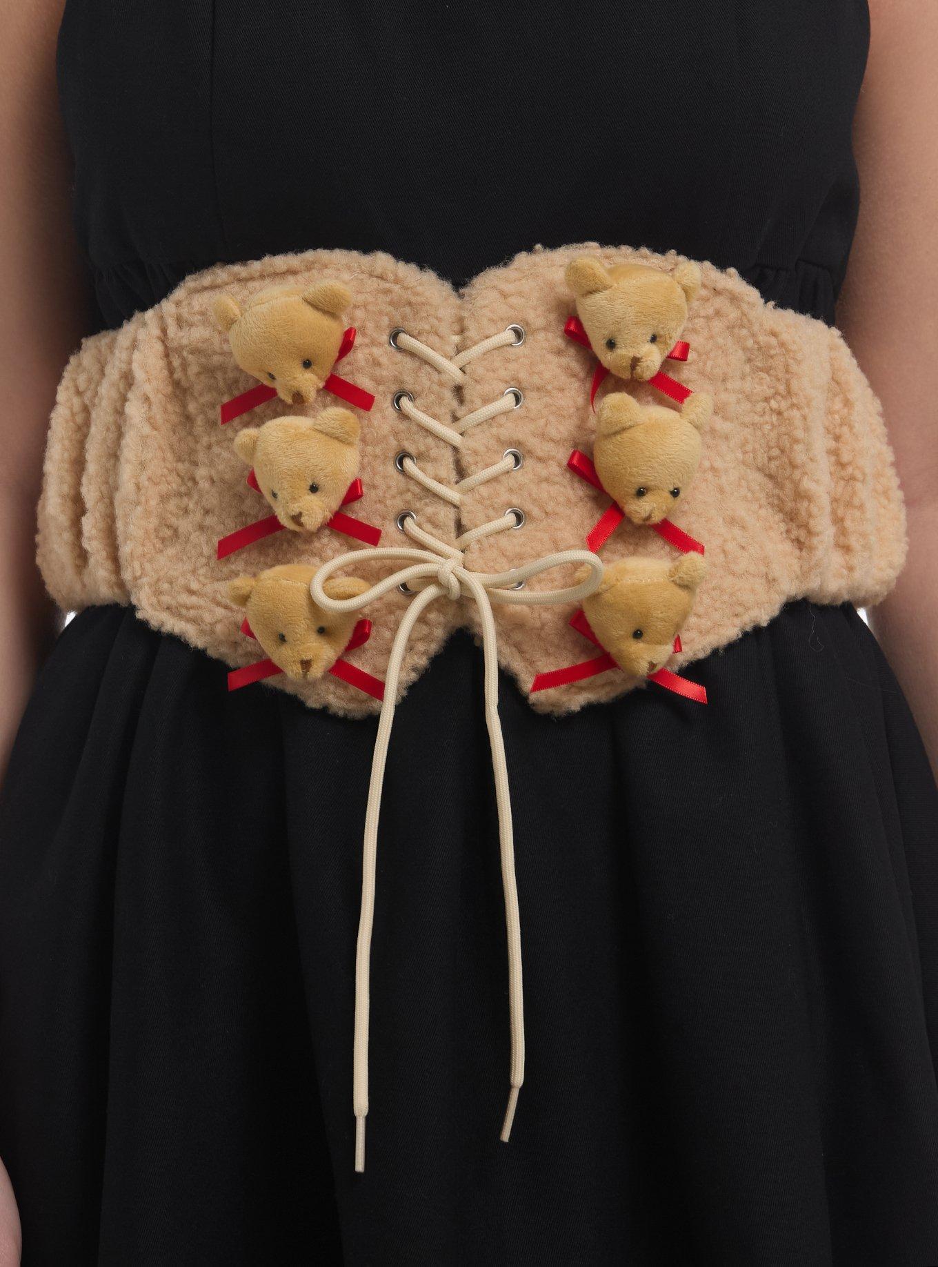 Sherpa Plush Teddy Bear Corset Belt, , hi-res