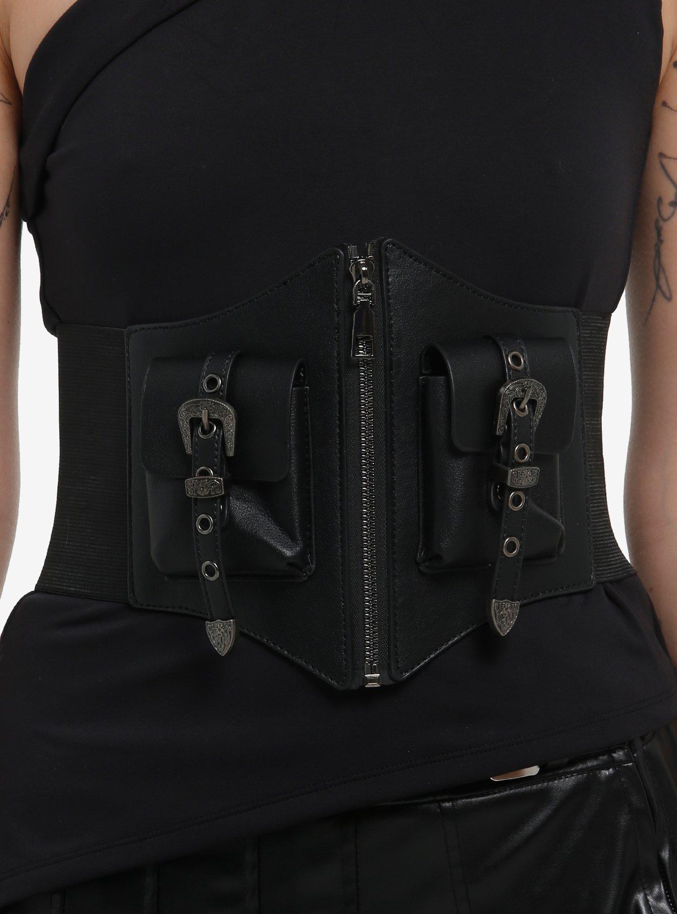 Black Western Pouch Corset Belt, , hi-res