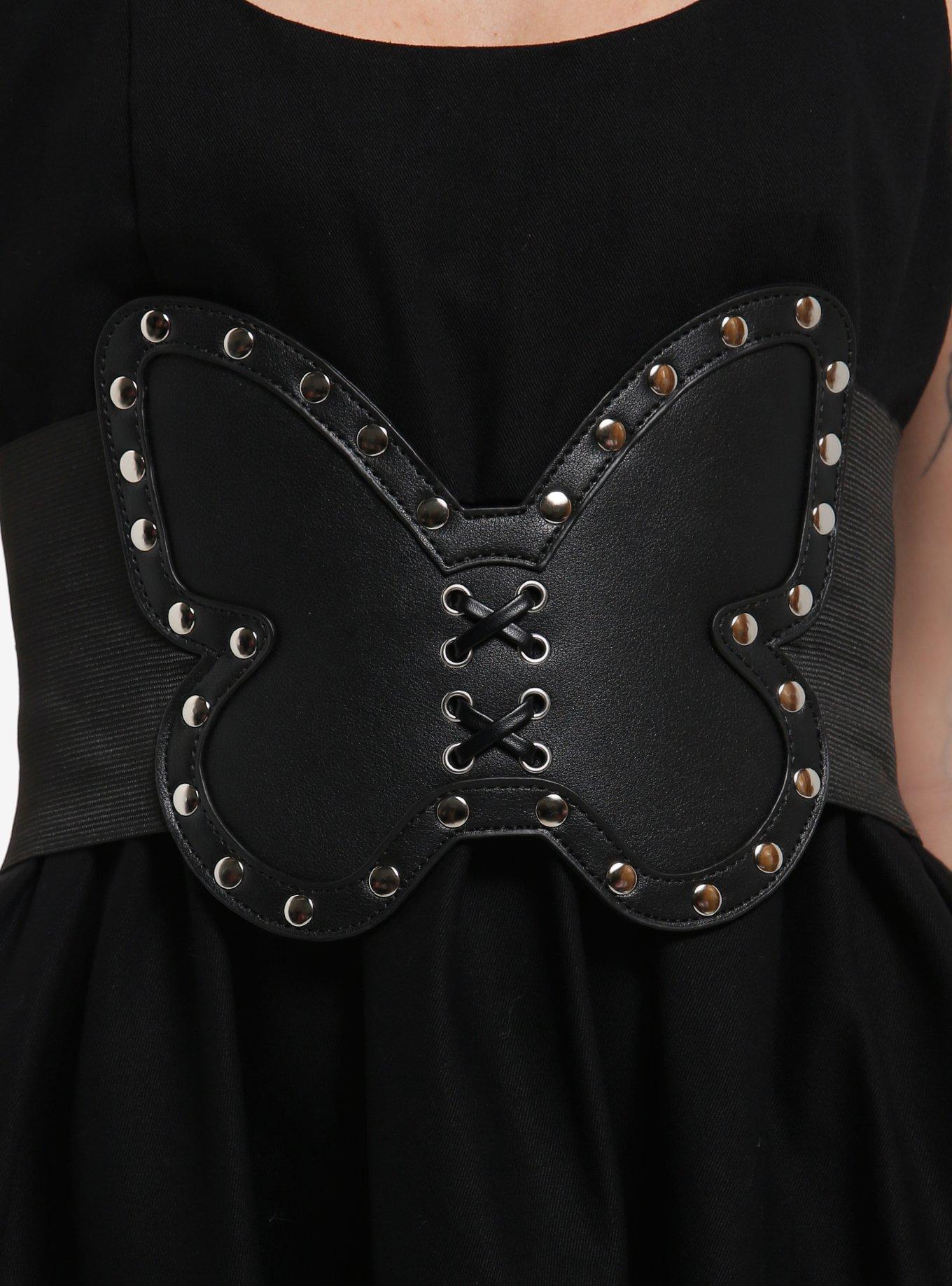 Black Butterfly Stud Corset Belt, , hi-res